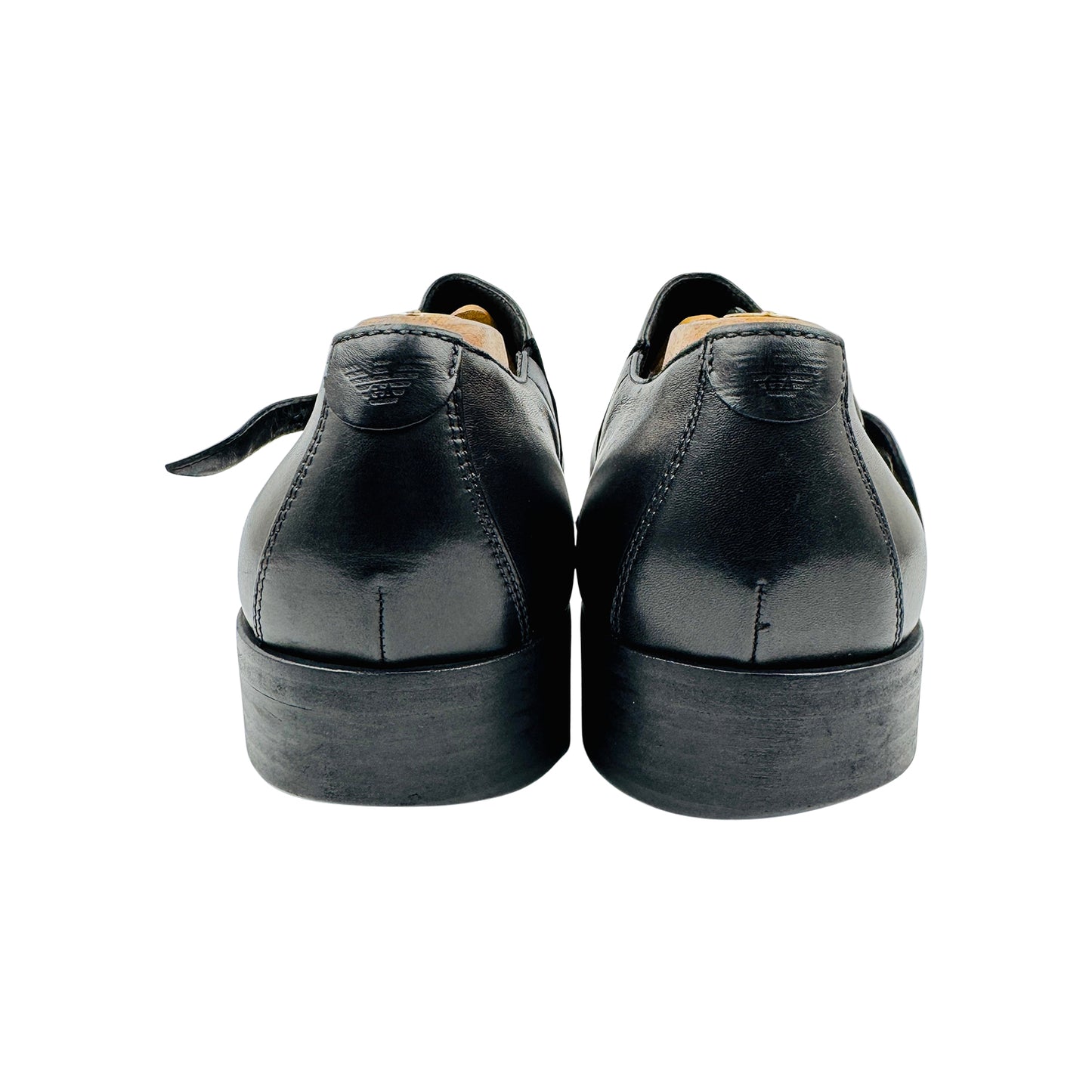 Emporio Armani Black Leather Single Monk Strap Shoes (Size 44)