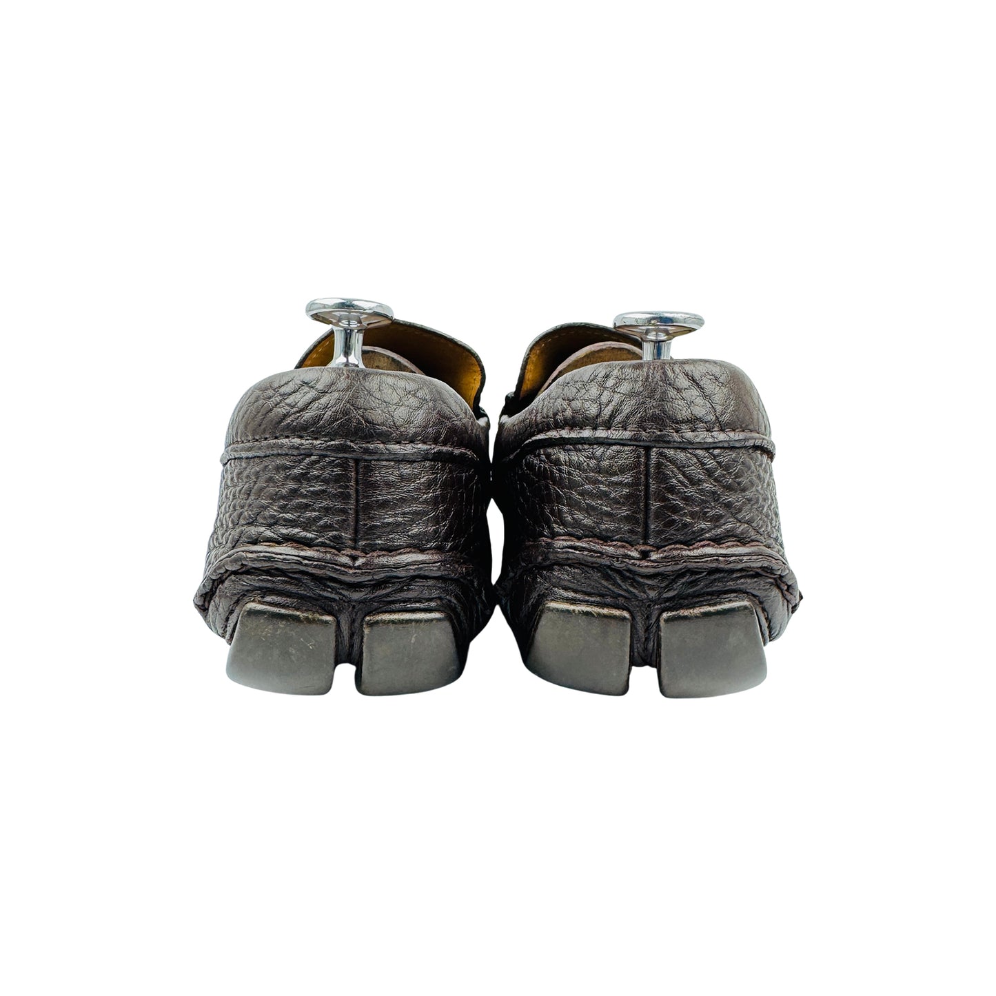 Prada Men's Dark Brown Grained Leather Loafers (Size 45)