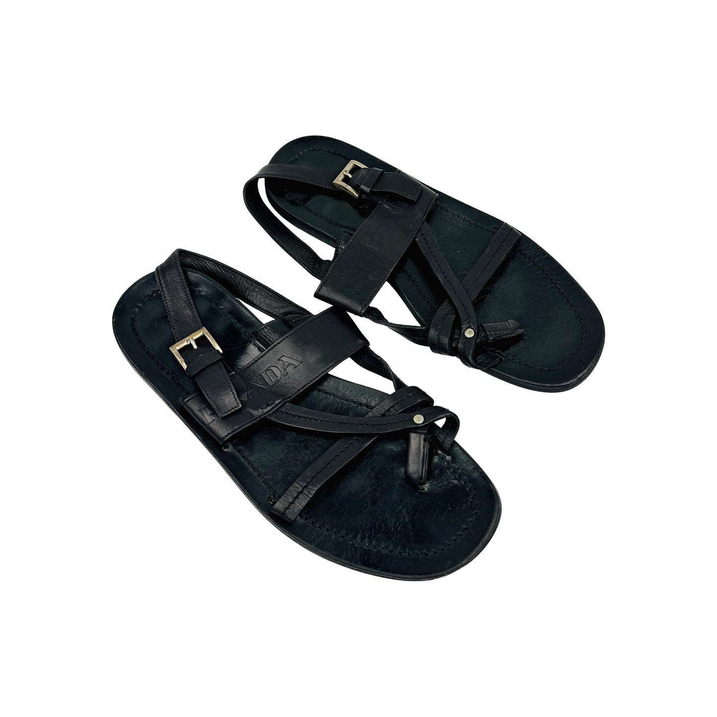 Prada Men's Black Leather Strappy Sandals (Size 43)
