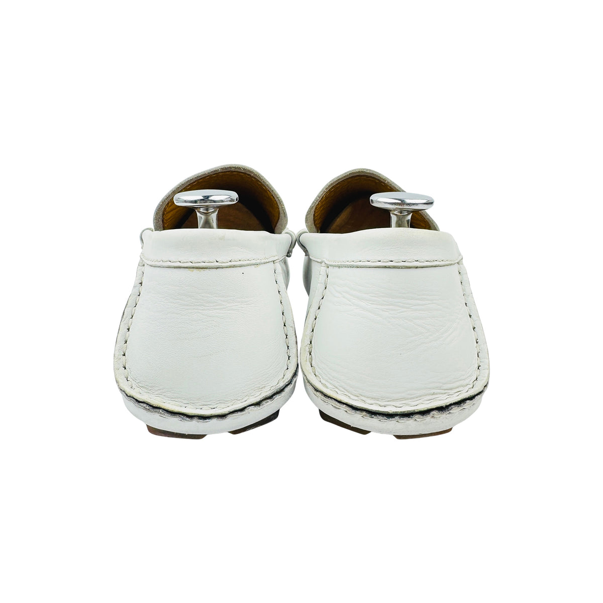 Gucci Bamboo Horsebit White Leather Driving Loafers (Size 40.5)