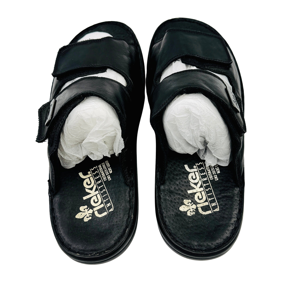 Rieker Men's Black Leather Sandal Slippers (Size 42) - 25590-00