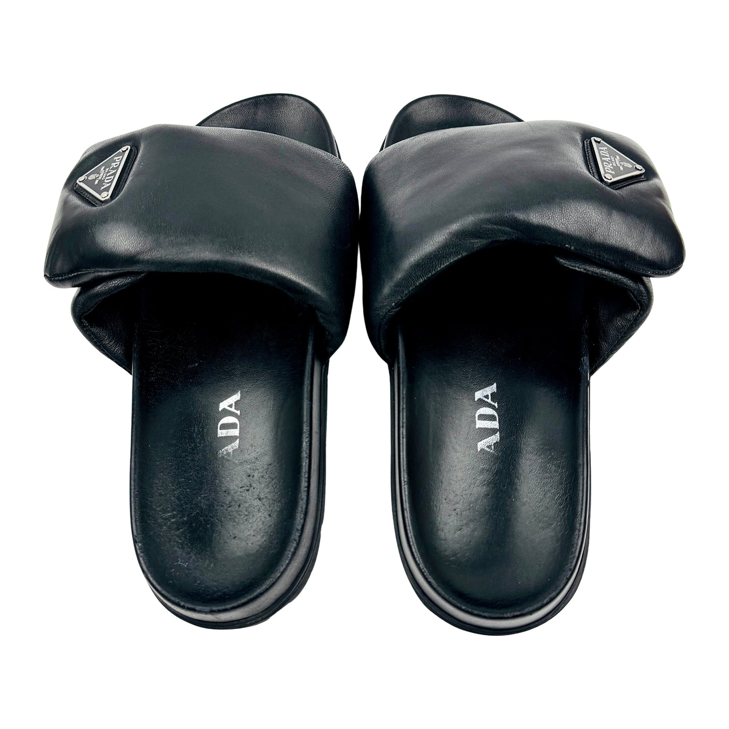 Prada Black Padded Nappa Leather Slides (Size 39)