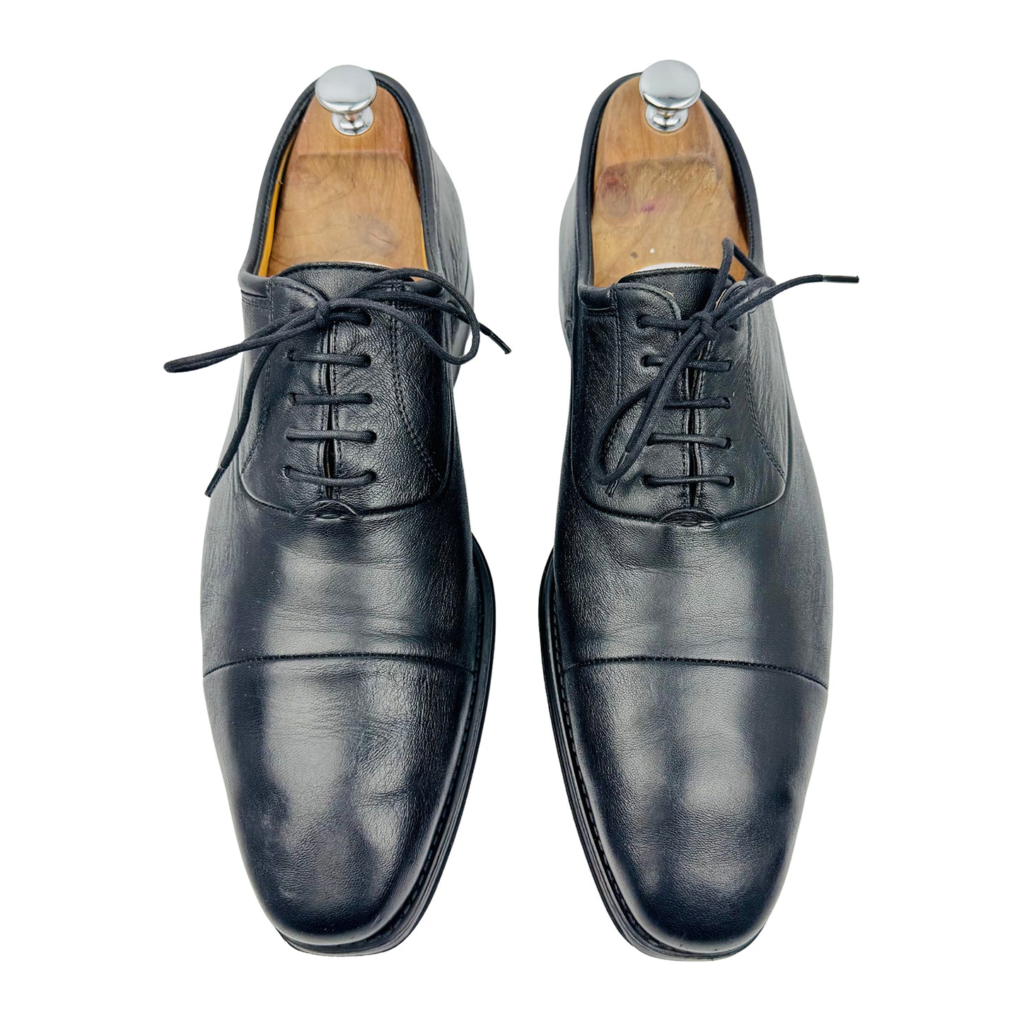 Magnanni Men's Black Leather Cap-Toe Oxfords (Size 44.5)