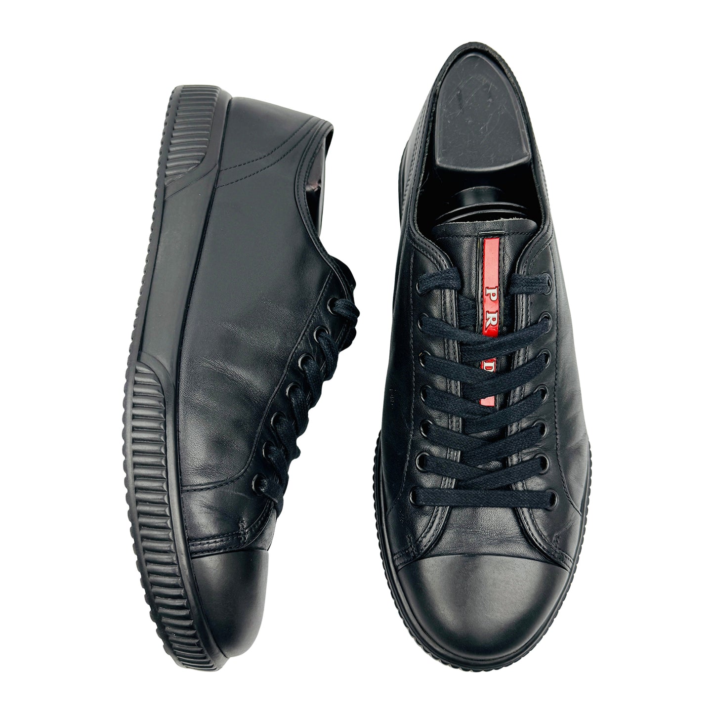 Prada Men's Black Leather Sneakers (Size 42.5)