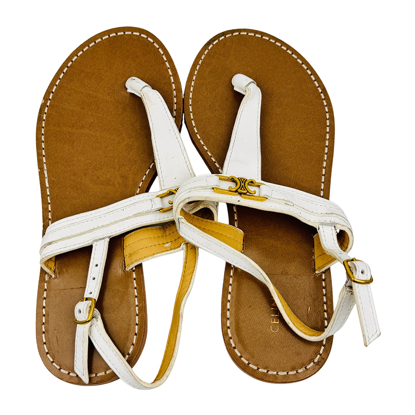 Celine 'Brown White' Leather Sandals (Size 40)