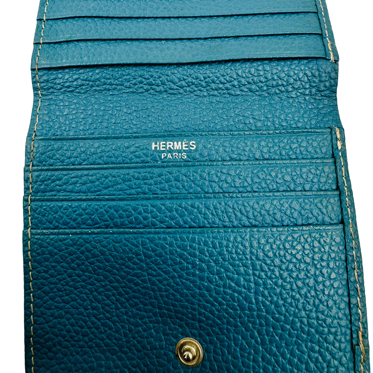 Hermes Evelyne Compact Teal Blue Leather Wallet