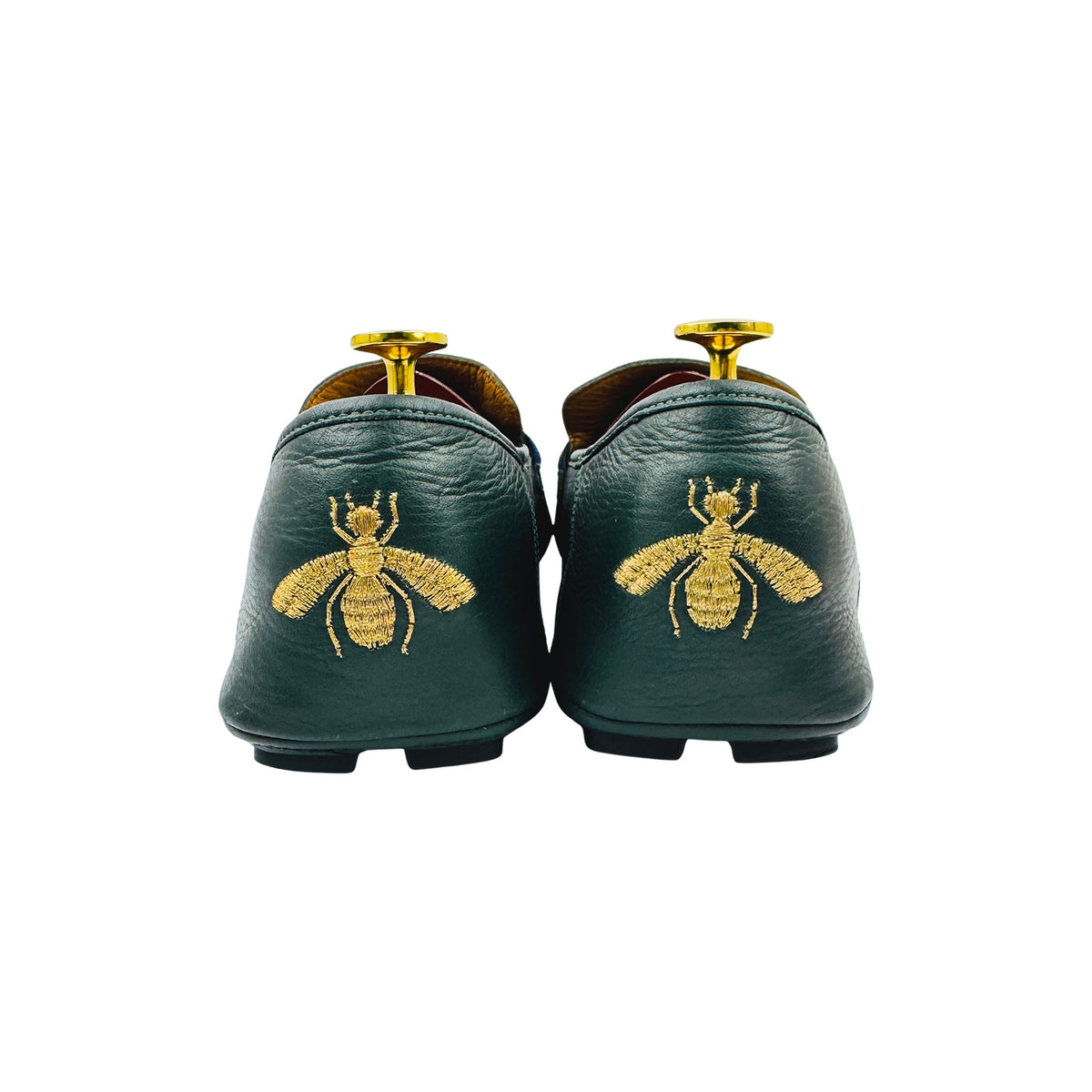 Gucci Forest Green Web Buckle 'Embroidered Bee' Loafers (Size 45)