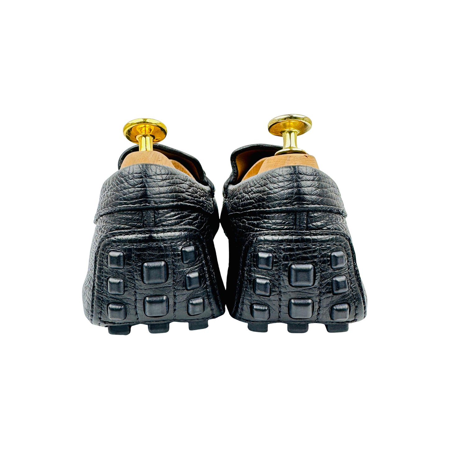 Gucci Men's Black Pebbled Leather Horsebit Driving Loafers (Size 43)