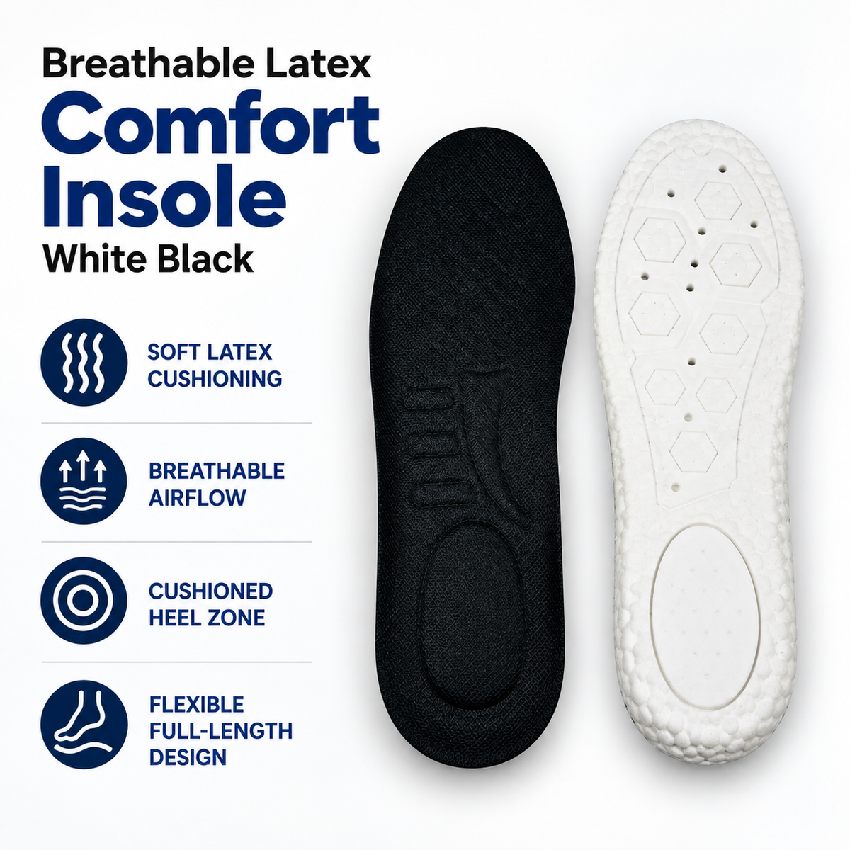 Breathable Latex Comfort Insole - White/Black