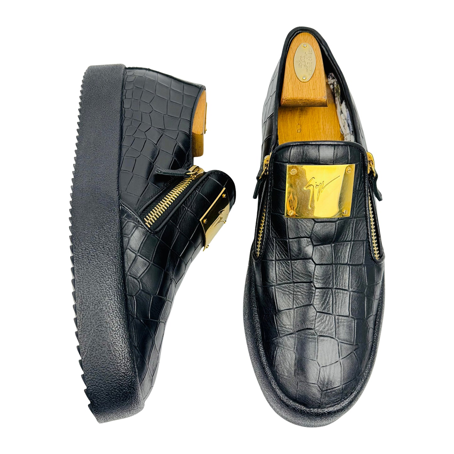 Giuseppe Zanotti Black Croc Embossed Leather Shoes (Size 45)