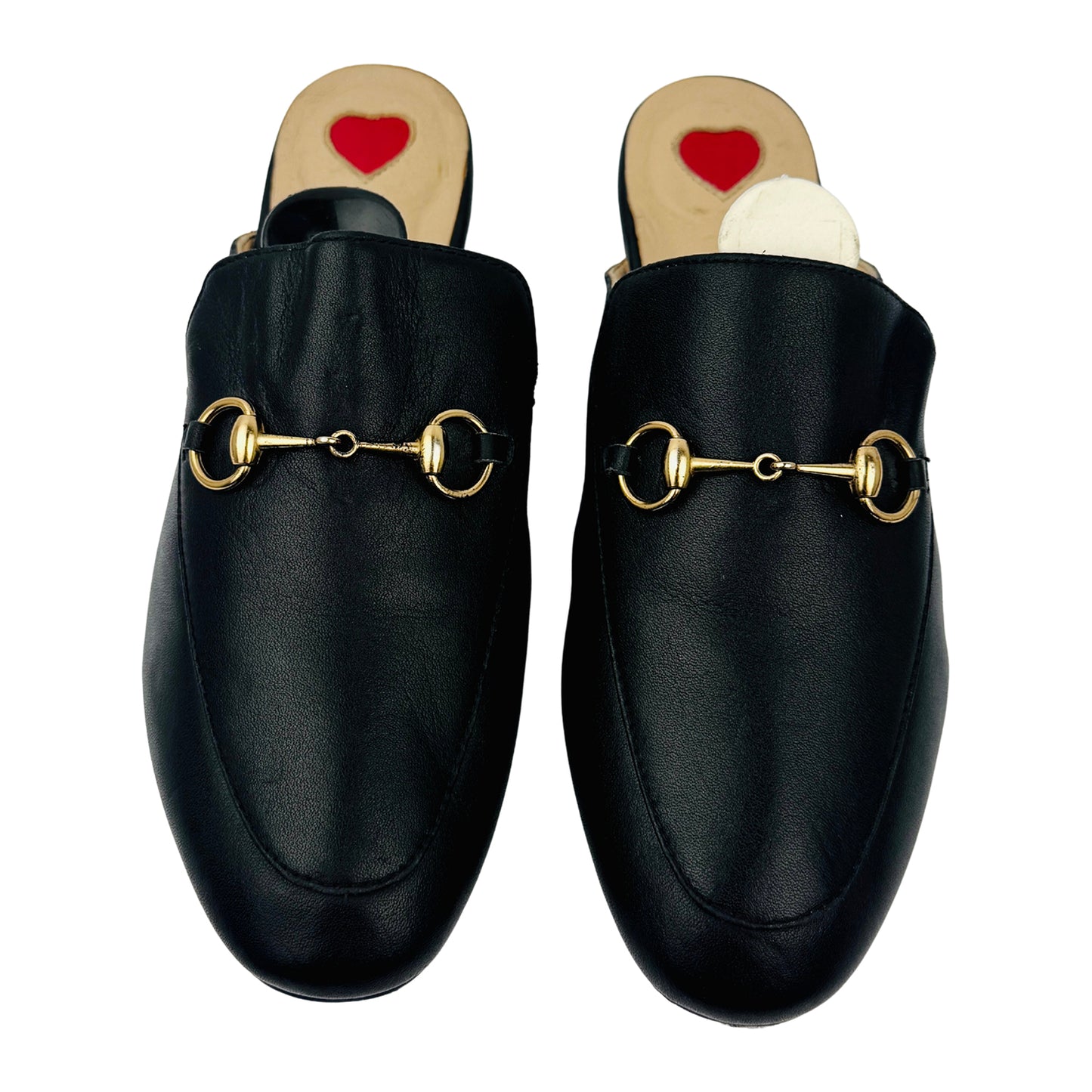 Front image of Gucci Princetown Black Leather Slippers (Size 37/37.5)
