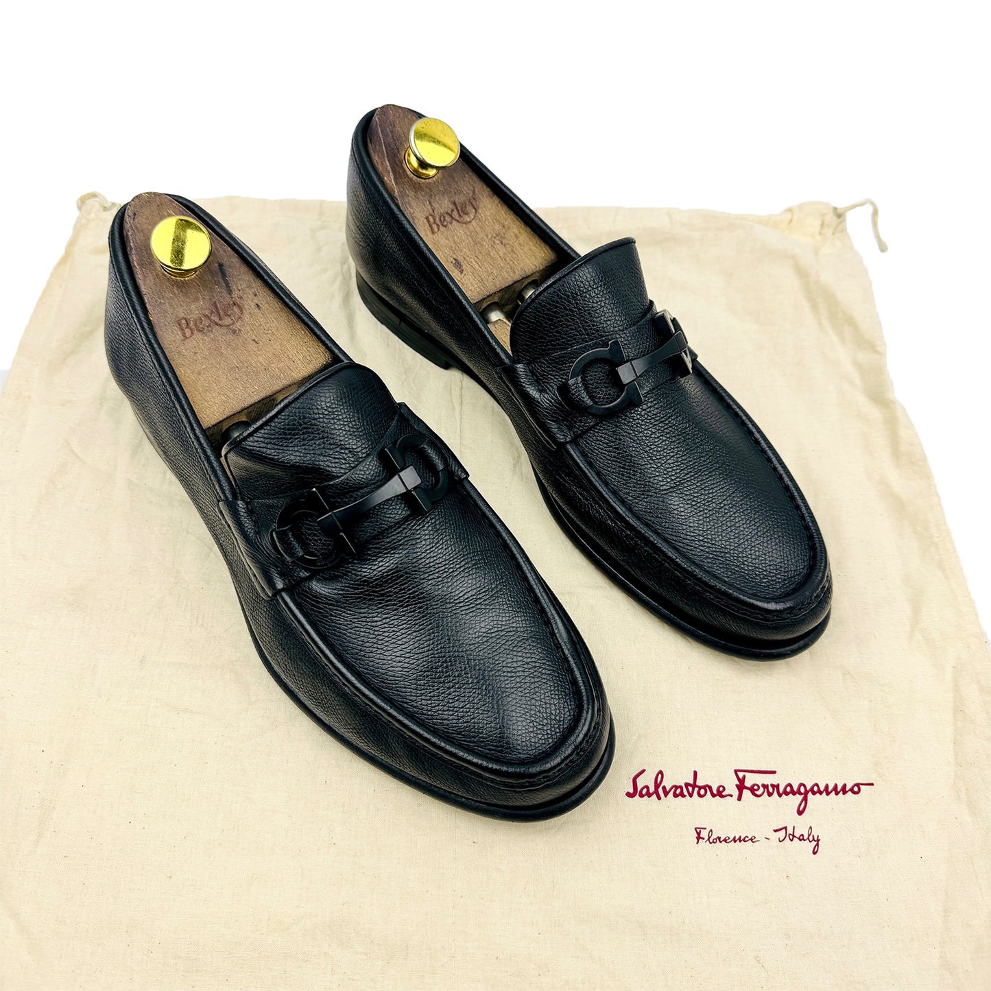 Salvatore Ferragamo Pebbled Leather Gancini Bit Loafers (Size 43)