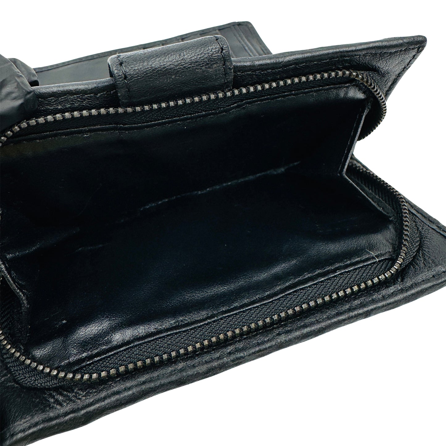 Bottega Veneta Intrecciato Black Leather Zip Around Wallet