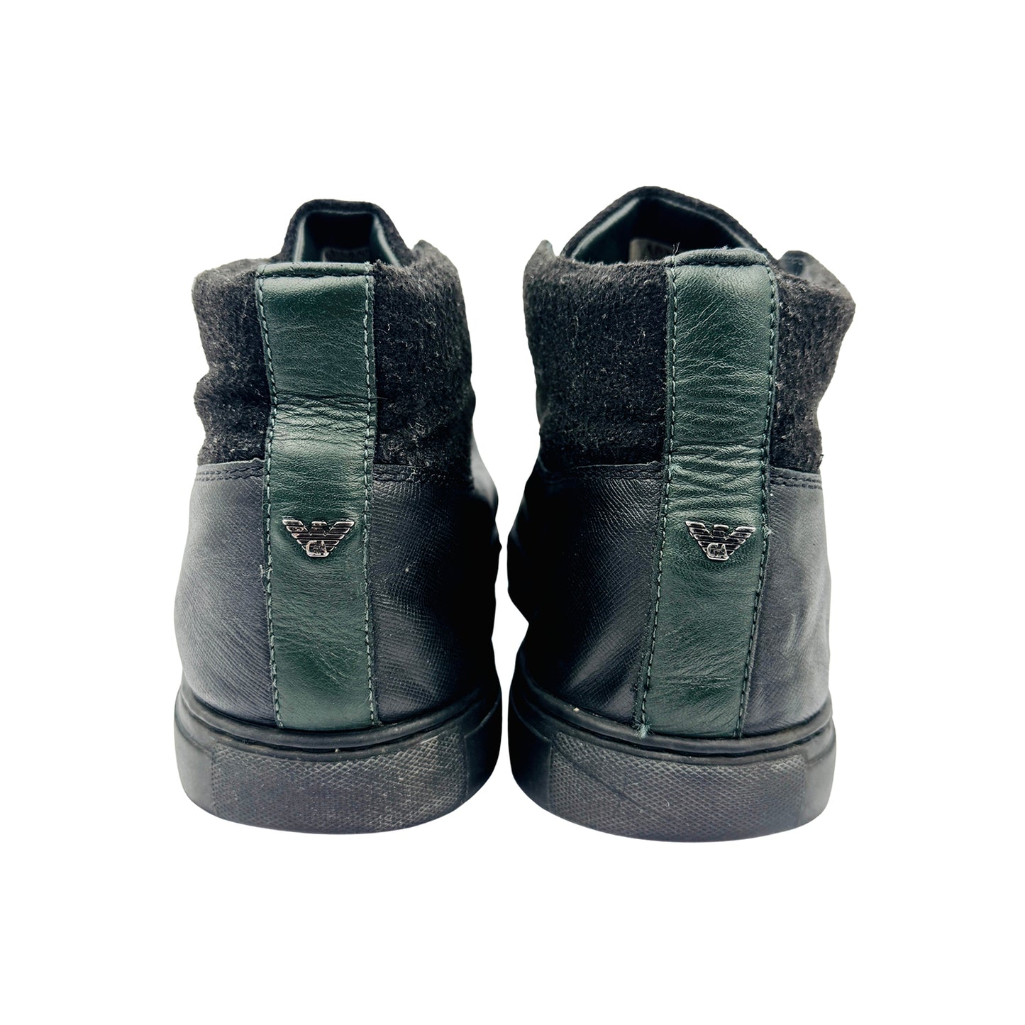 Armani Jeans High-Top 'Black Green' Leather Sneakers (Size 43)