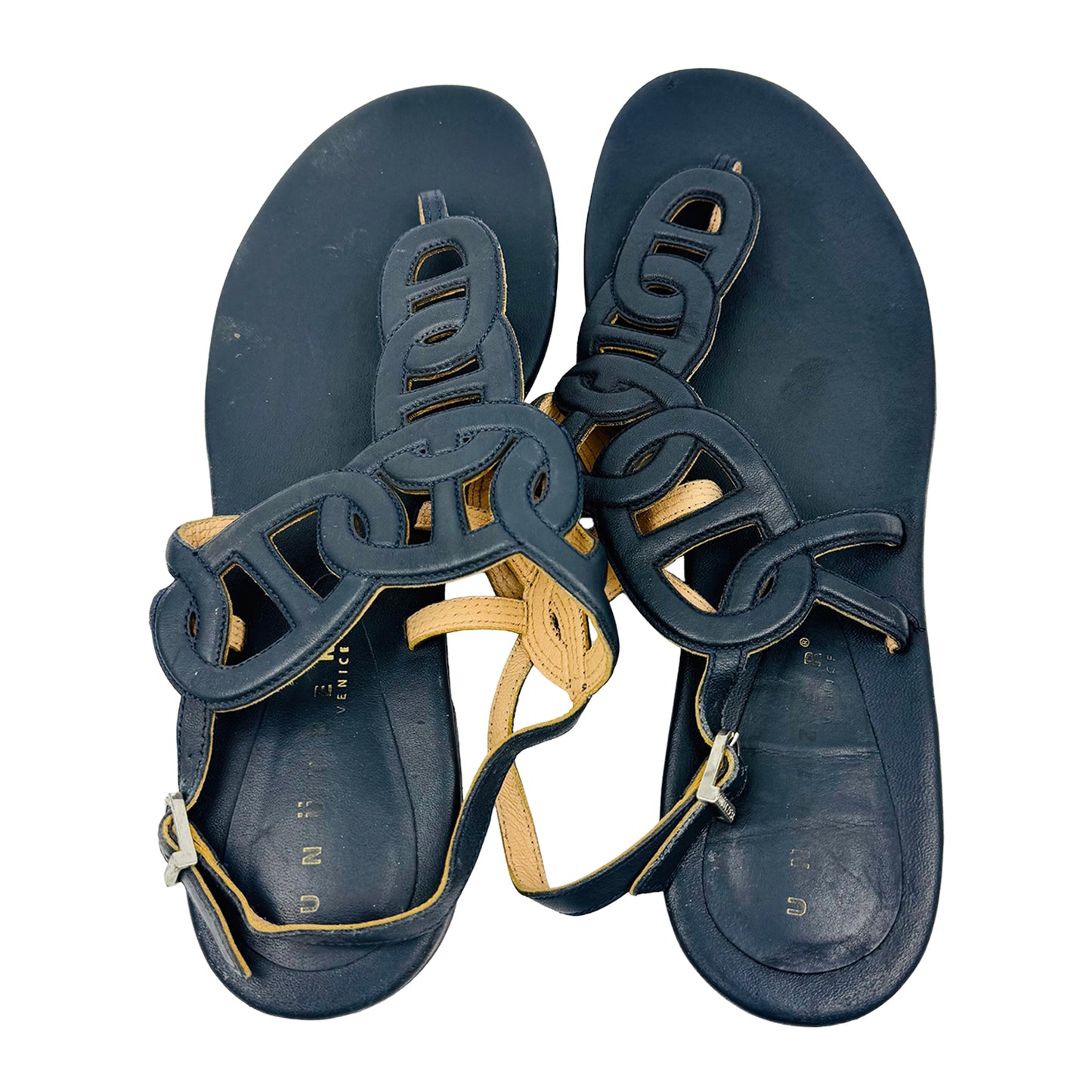 Unützer Women's 7725 Navy Flat Sandals (Size 40.5)