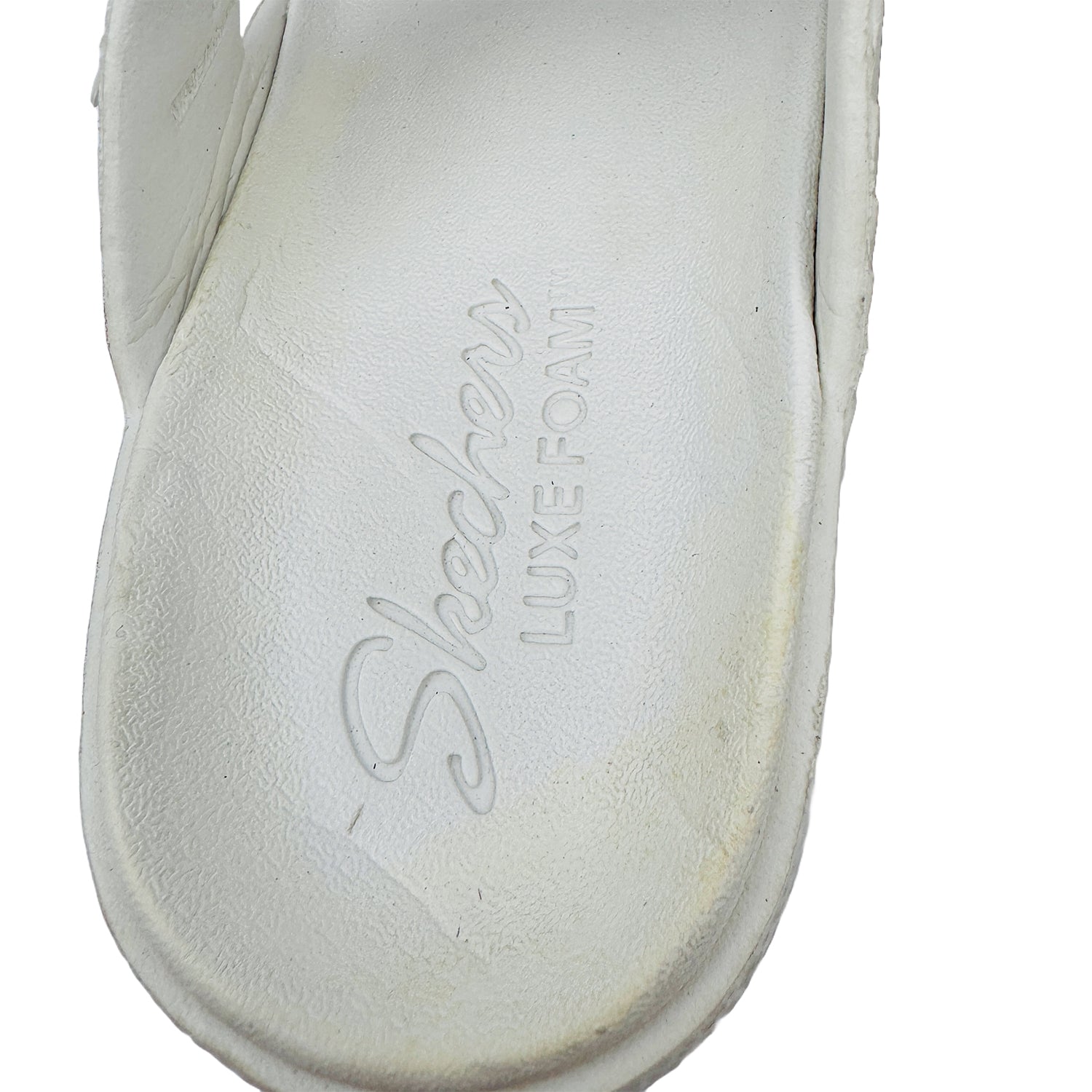 Inside Sole Brand Name Emossing image of Skechers Women's Arch Fit Slippers (Size 38/39) - 111378 WHT