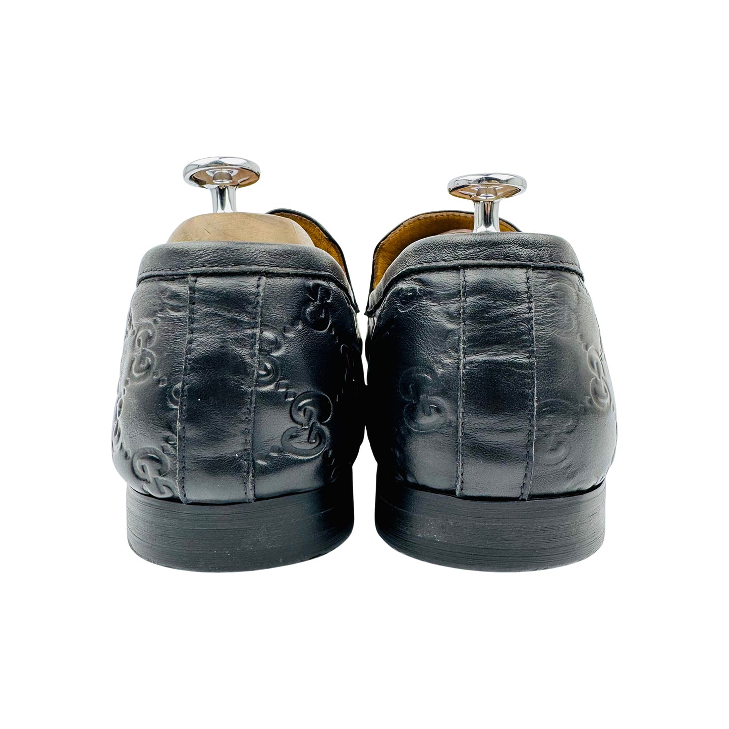 Gucci Jordaan Black Leather GG Embossed Loafers (Size 45)