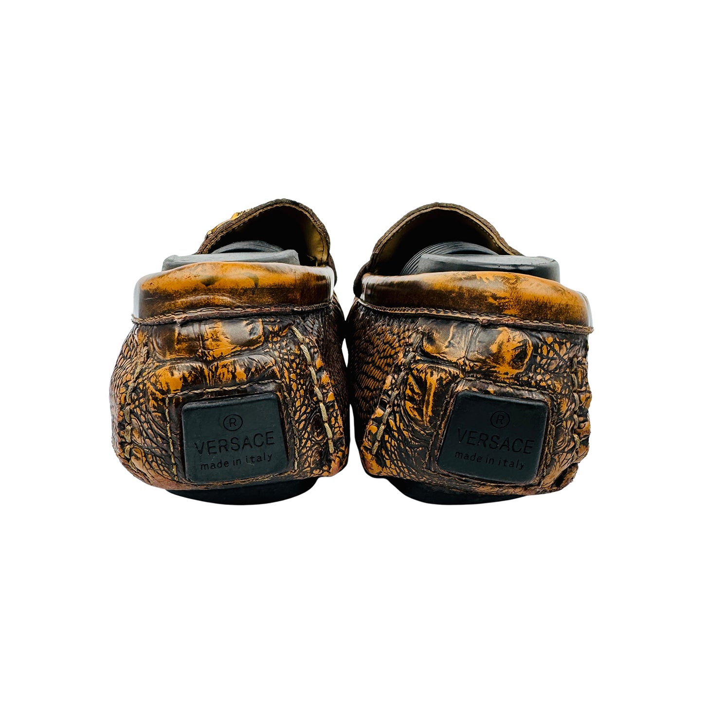 Versace Brown Crocodile Embossed Leather Loafers (Size 40)