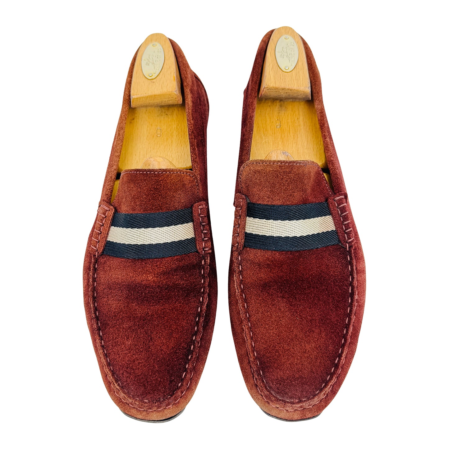 Bally Pearce Burgundy Suede Web Loafers (Size 42/42.5)