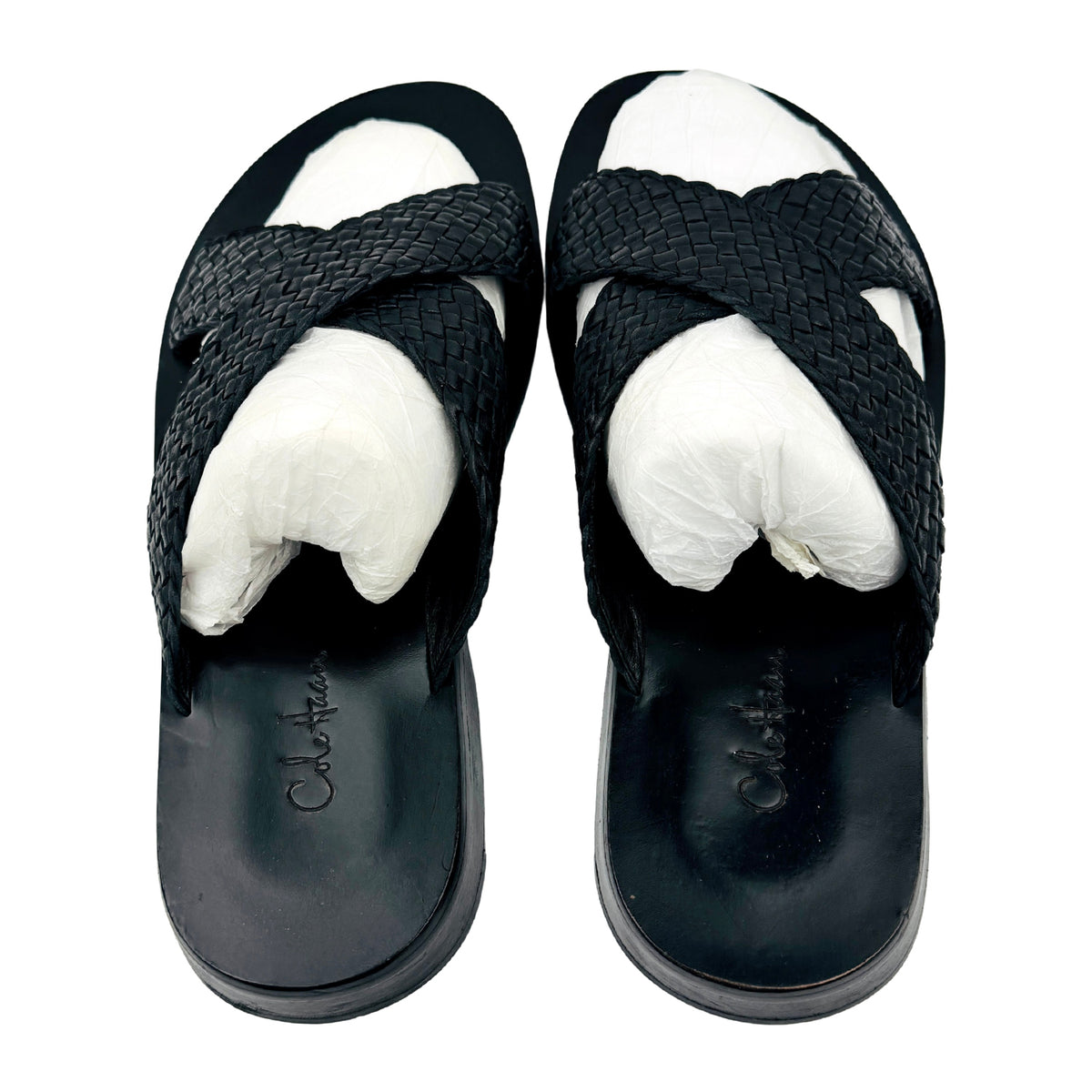 Cole Haan Woven Leather Cross Strap Slides (Size 44)