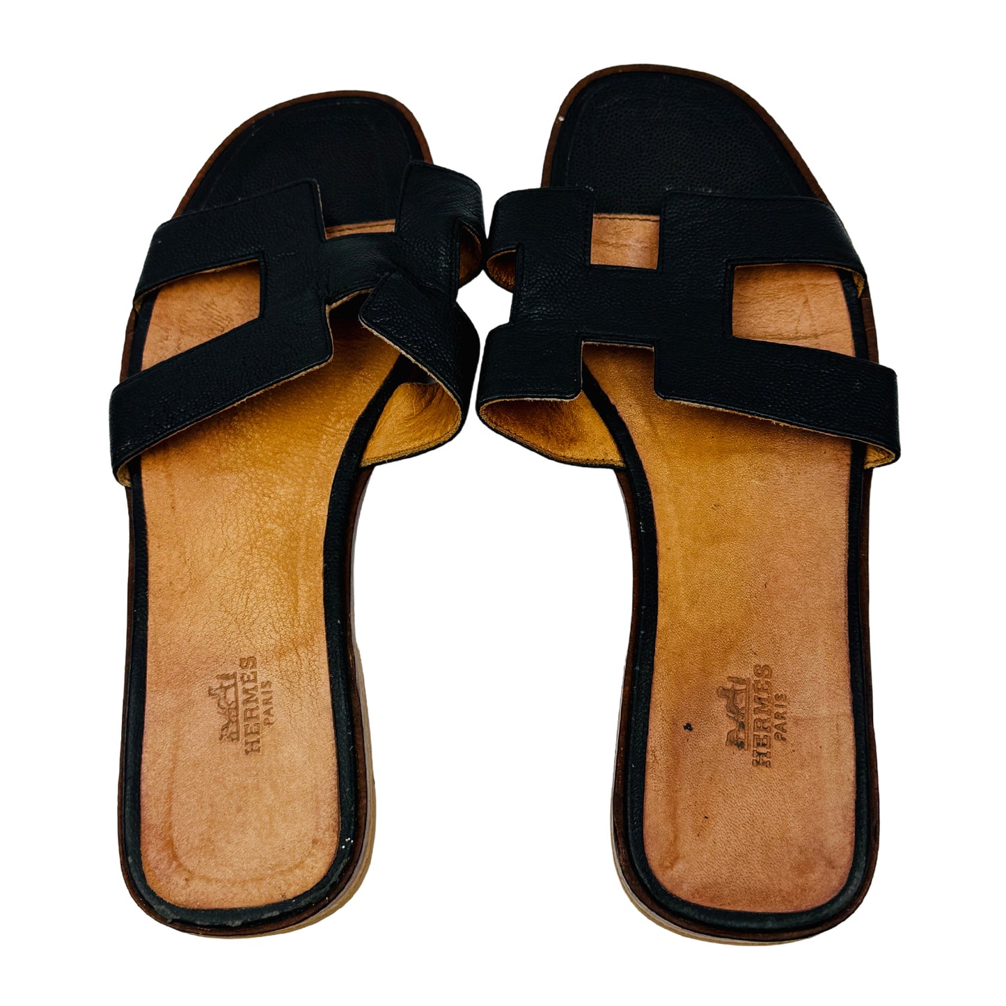 Hermès Oran Black Leather Slippers (Size 39)