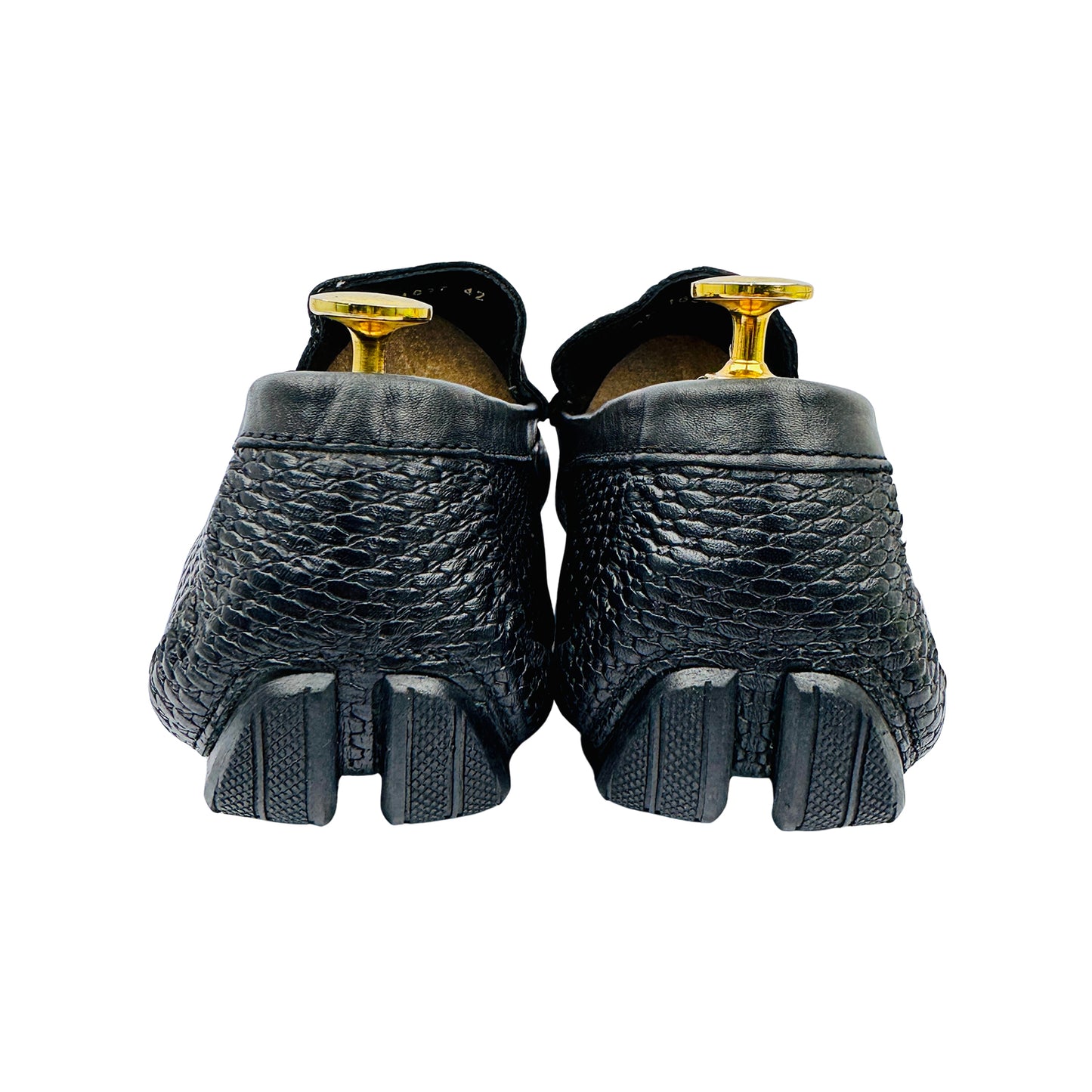 Altan Men's Black Woven Textured Leather Loafers (Size 42/42.5)