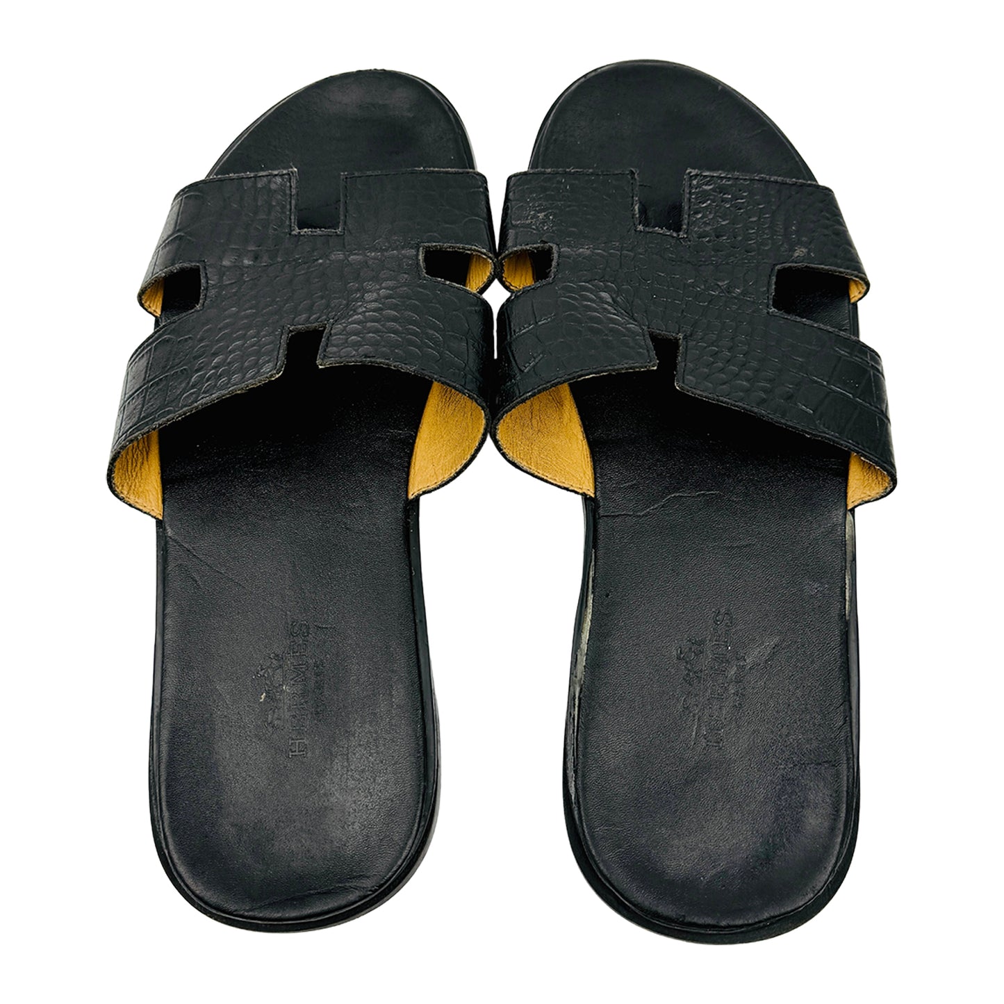 Hermès Izmir Croc-Embossed Sandal Slides (Size 44)
