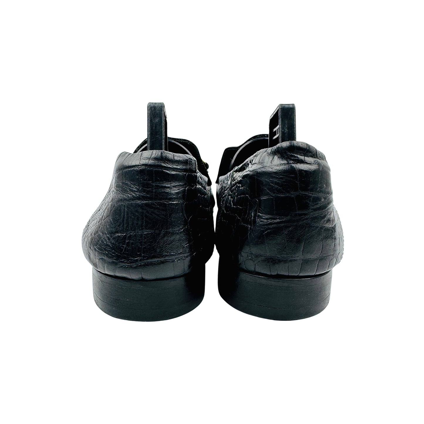 Gucci Croc Embossed Leather Horsebit Loafers (Size 37)