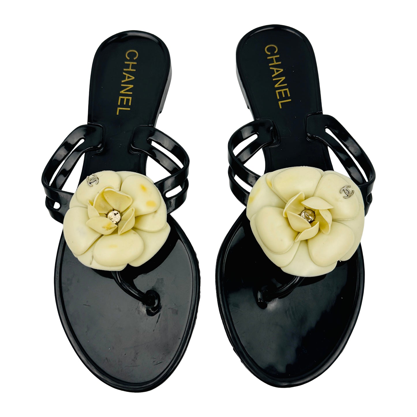 Chanel Women's Camellia Back Thong Slippers (Size 37)