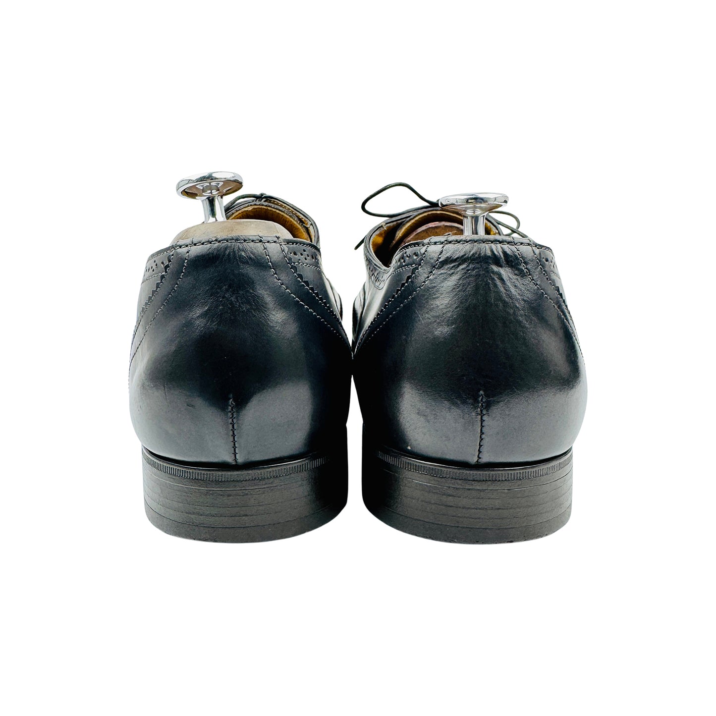 Santoni Men's Black Leather Wingtip Oxfords (Size 44.5)