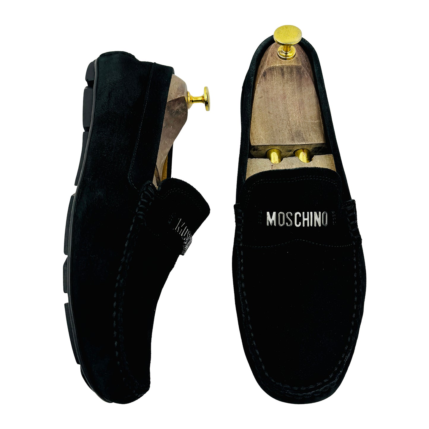 Moschino Men's Logo Detail Black Suede Loafers (Size 42/42.5)