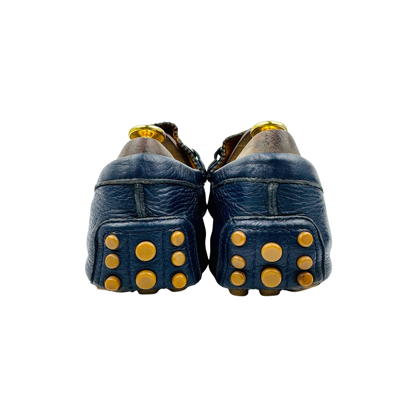 Gucci Men's Navy Blue Pebbled Leather Horsebit Loafers (Size 43)