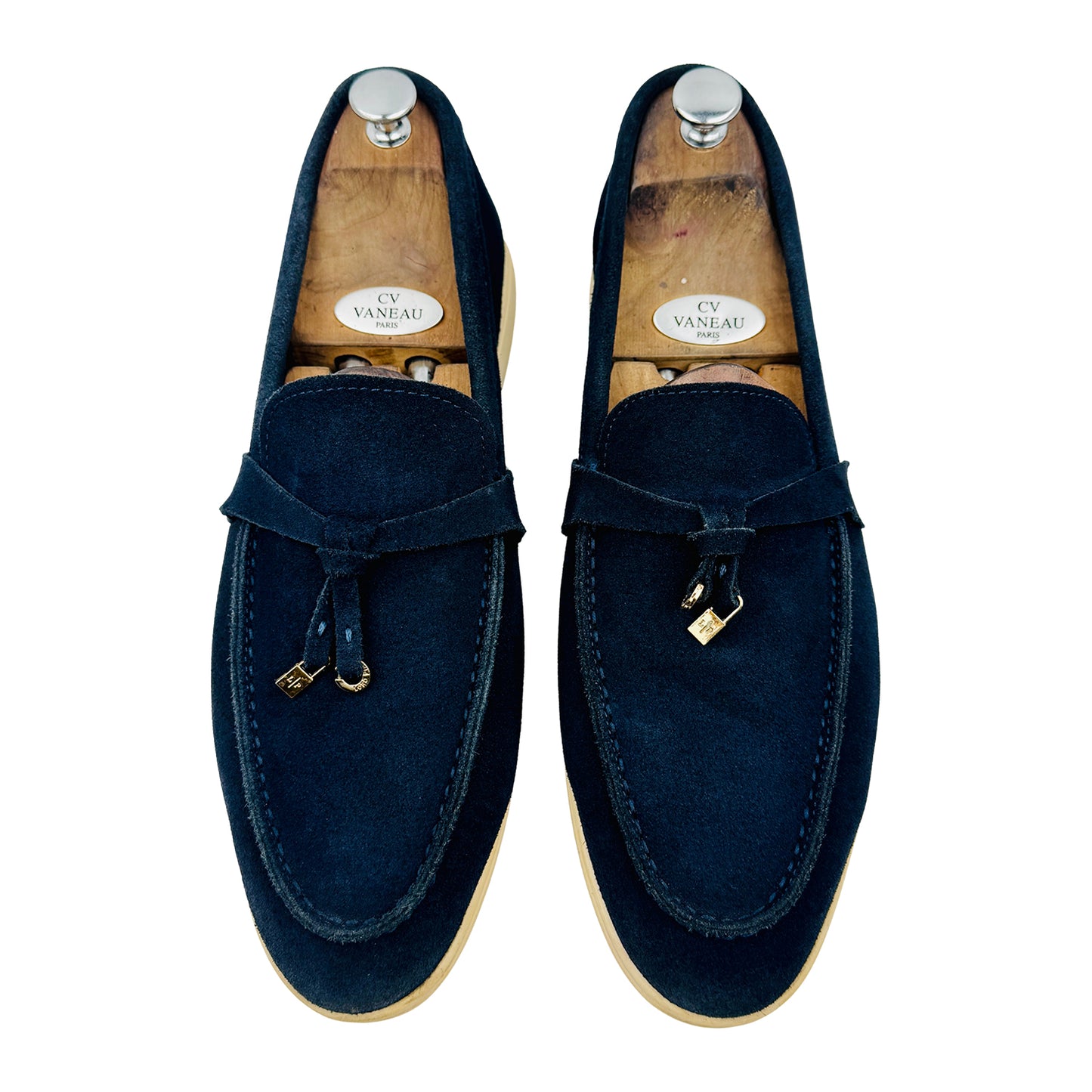 Loro Piana Summer Charms Walk Navy Loafers (Size 45) - H18068