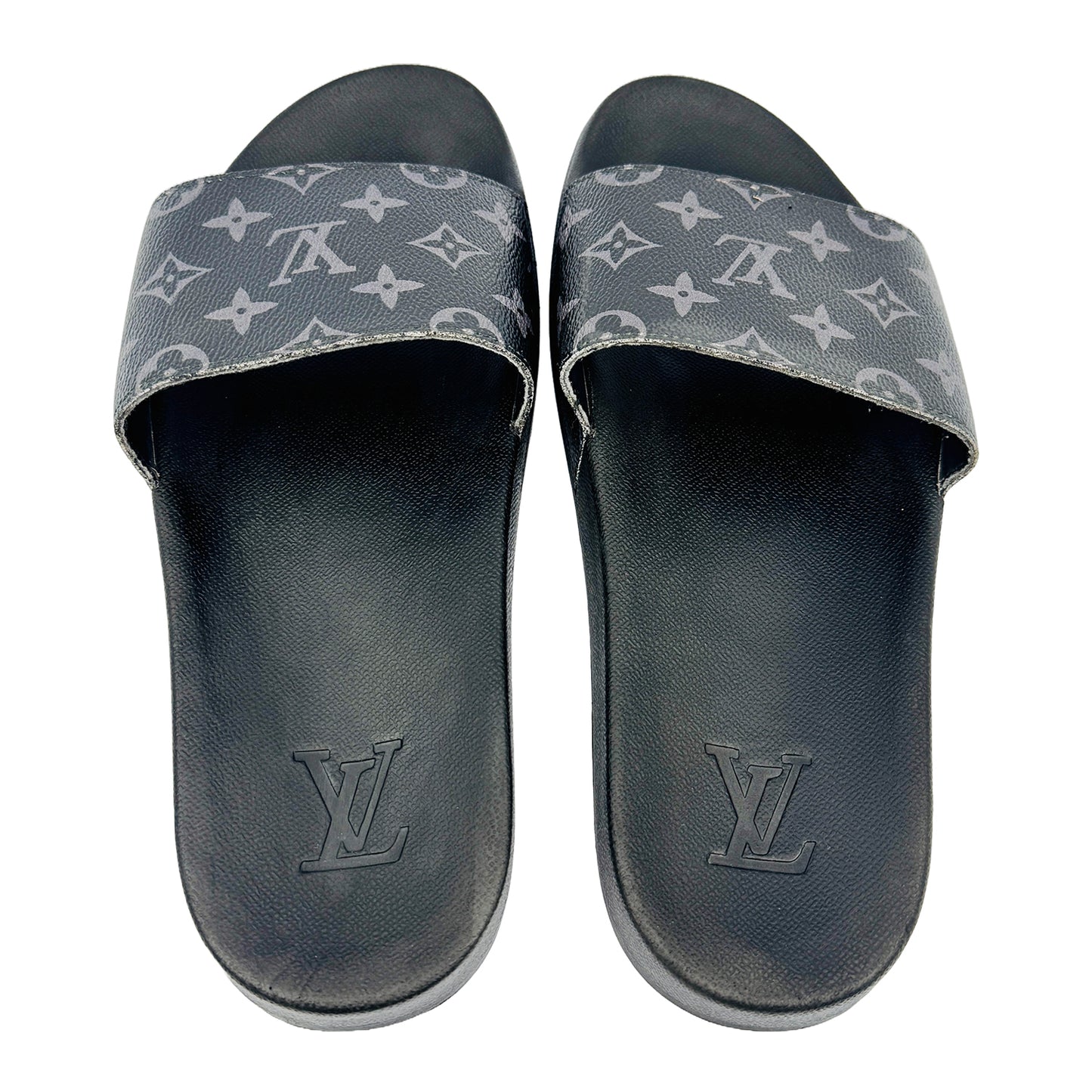 Inside image of Louis Vuitton Waterfront Monogram Black Eclipse Slides (Size 44)