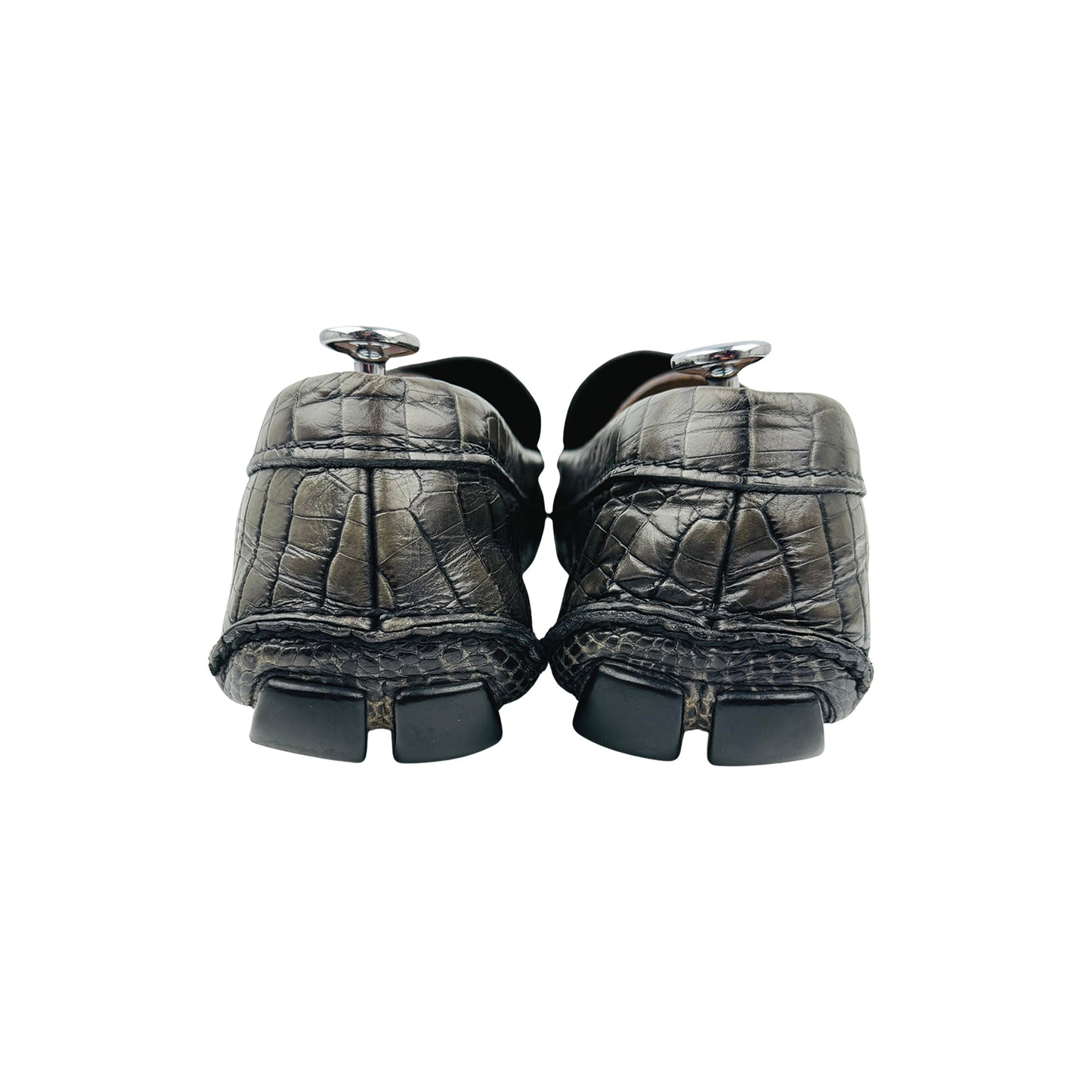 Prada Crocodile-Embossed Leather Driving Loafers (Size 45)