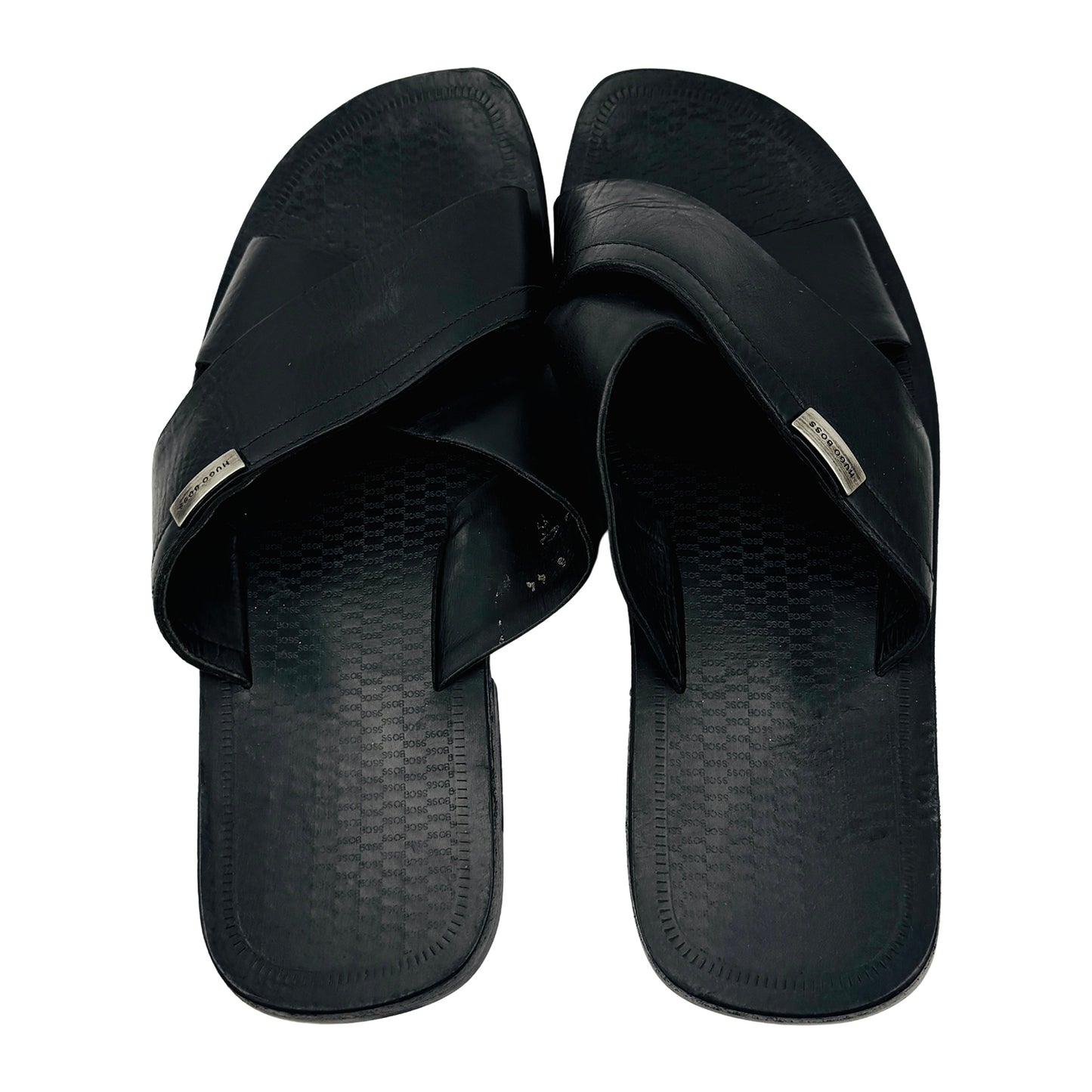 Hugo Boss Men's Black Cross Strap Sandal Slippers (Size 44)
