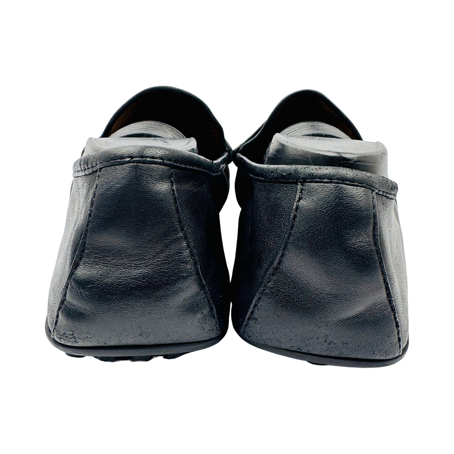 Gucci Men's Black Leather Web Loafers (Size 43.5) - 407411