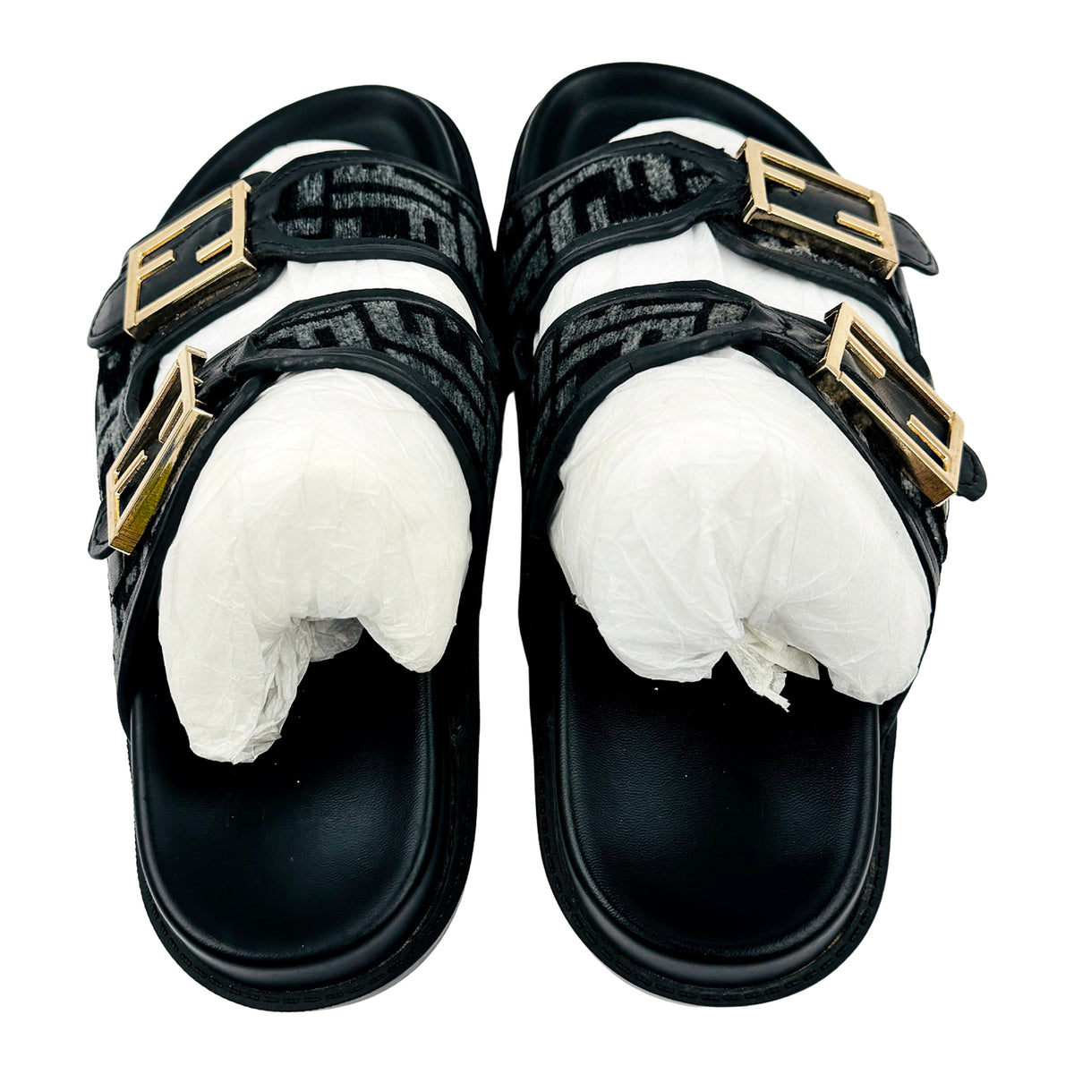 Fendi Feel FF Jacquard Dual Buckle Slide Sandals (Size 38)