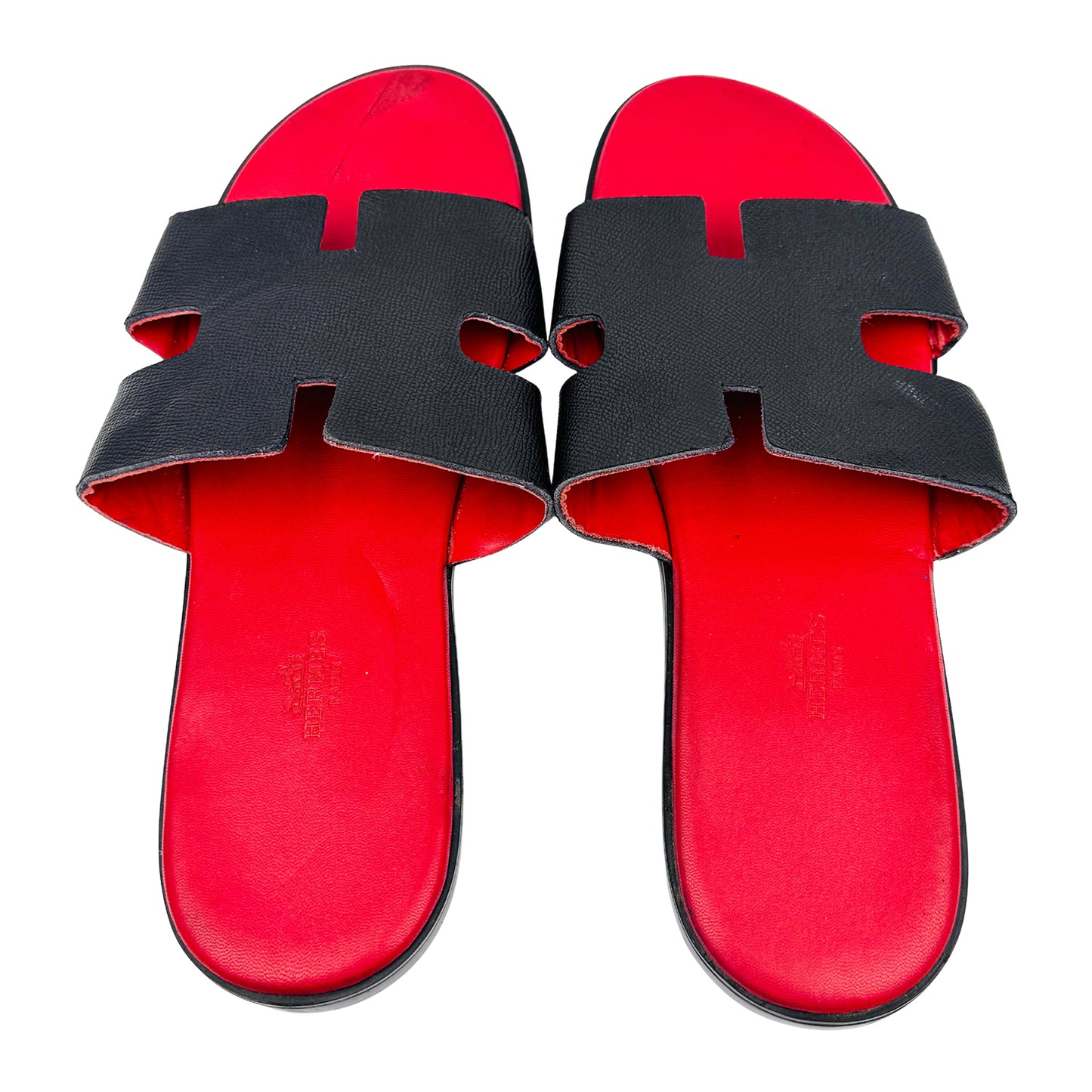 Hermes Men's Oran Red Black Sandal Slides (Size 45/46)