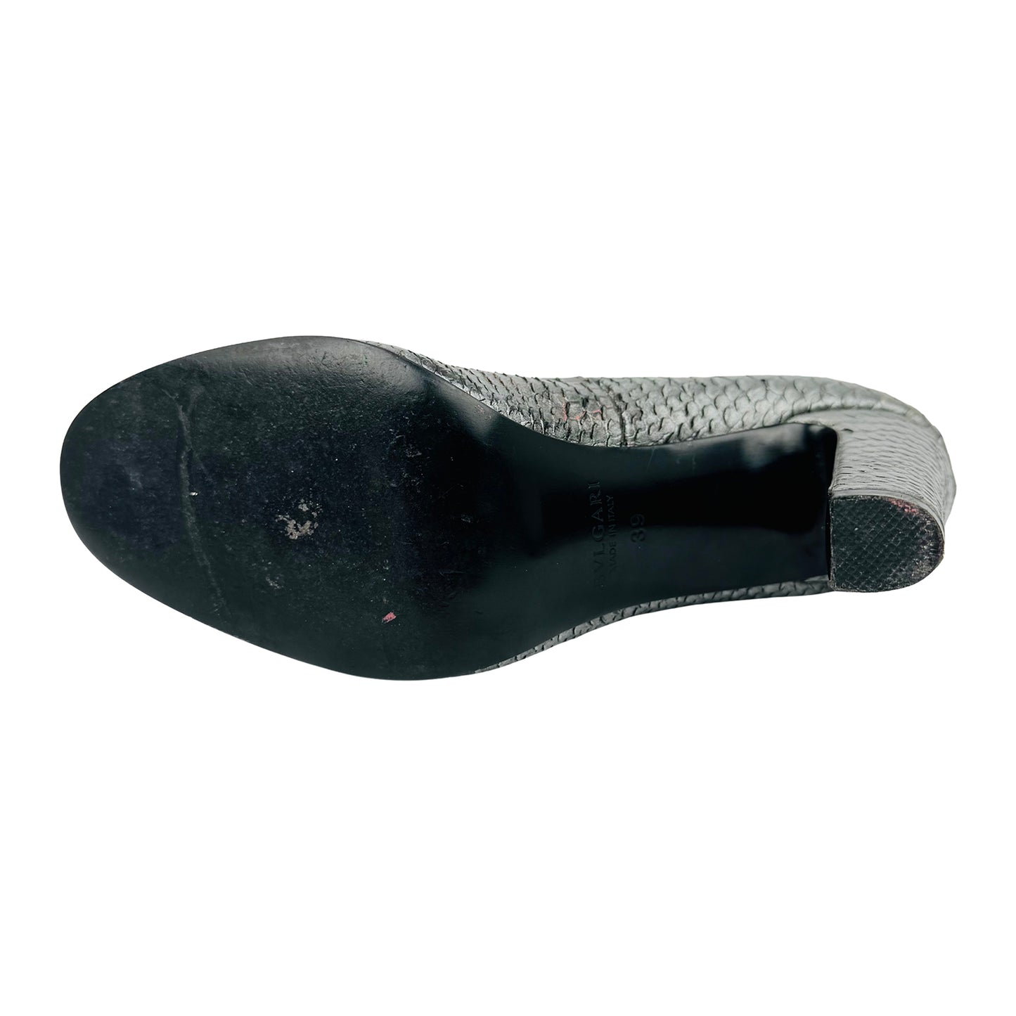 Bvlgari Women's Silver Snakeskin Leather Heels (Size 39)