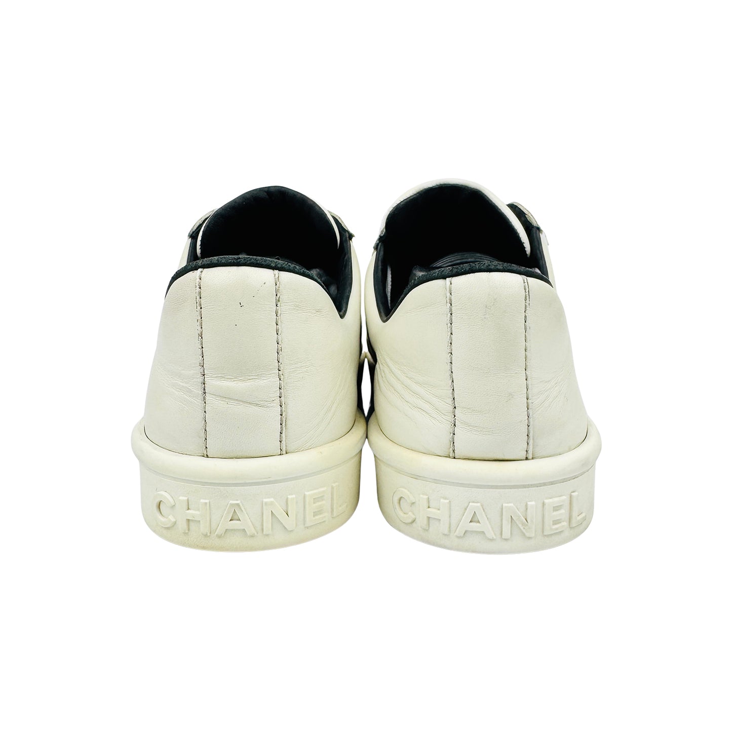 Chanel White Leather Sneakers (Size 38.5)