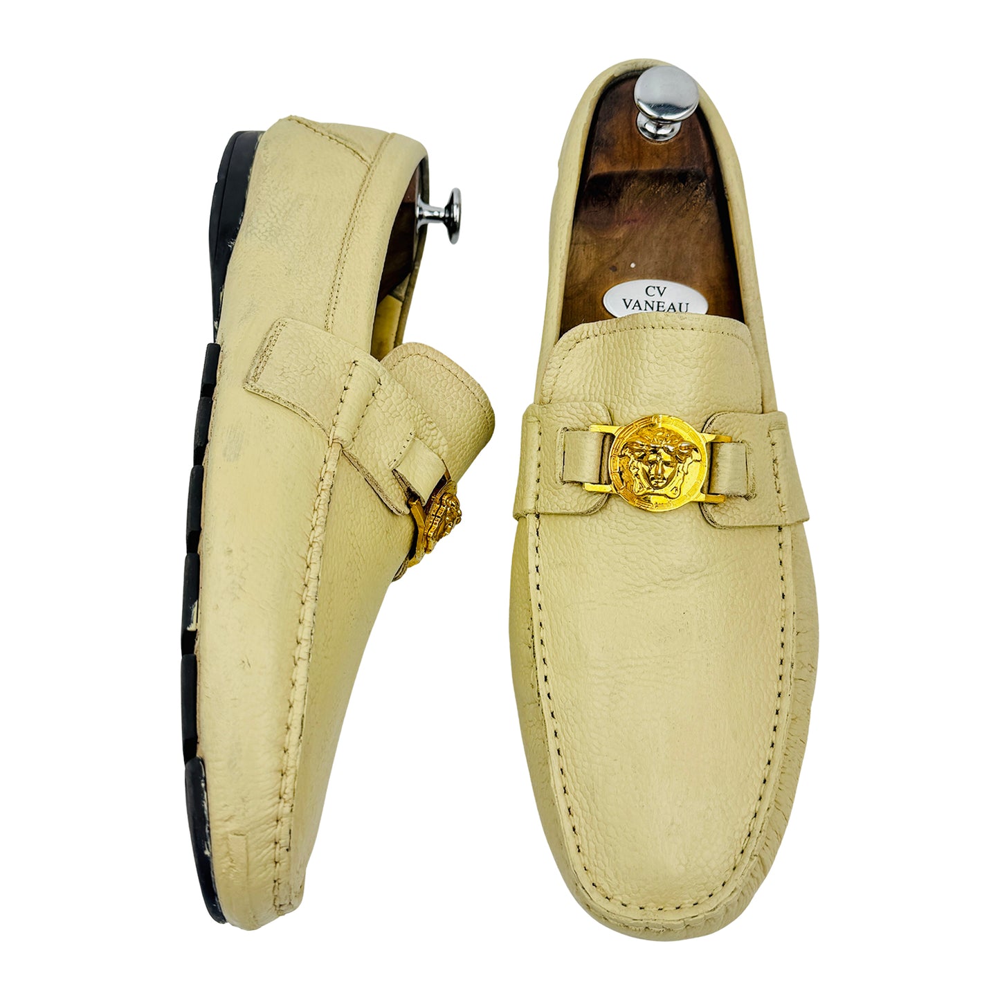 Versace Men's Medusa Beige Leather Loafers (Size 43)