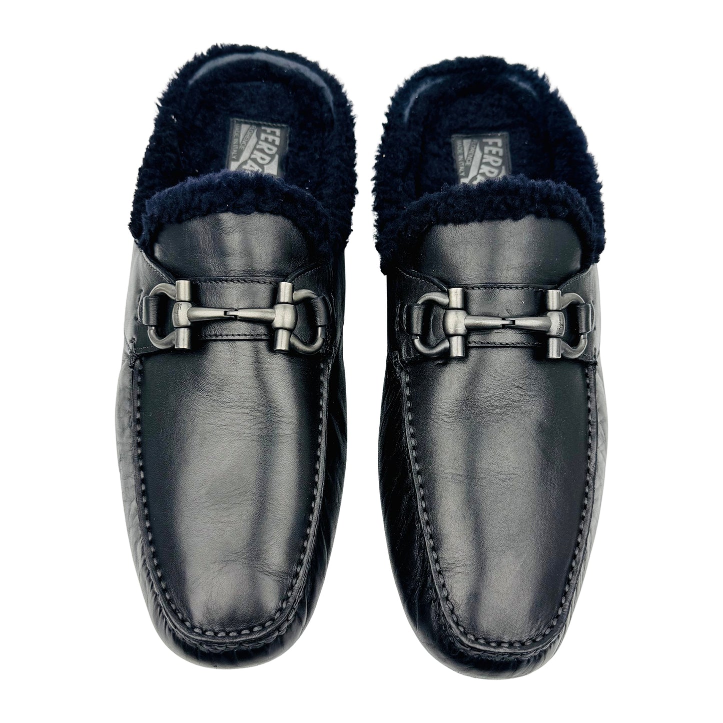 Salvatore Ferragamo Shearling-Lined Mules (Size 45/45.5)