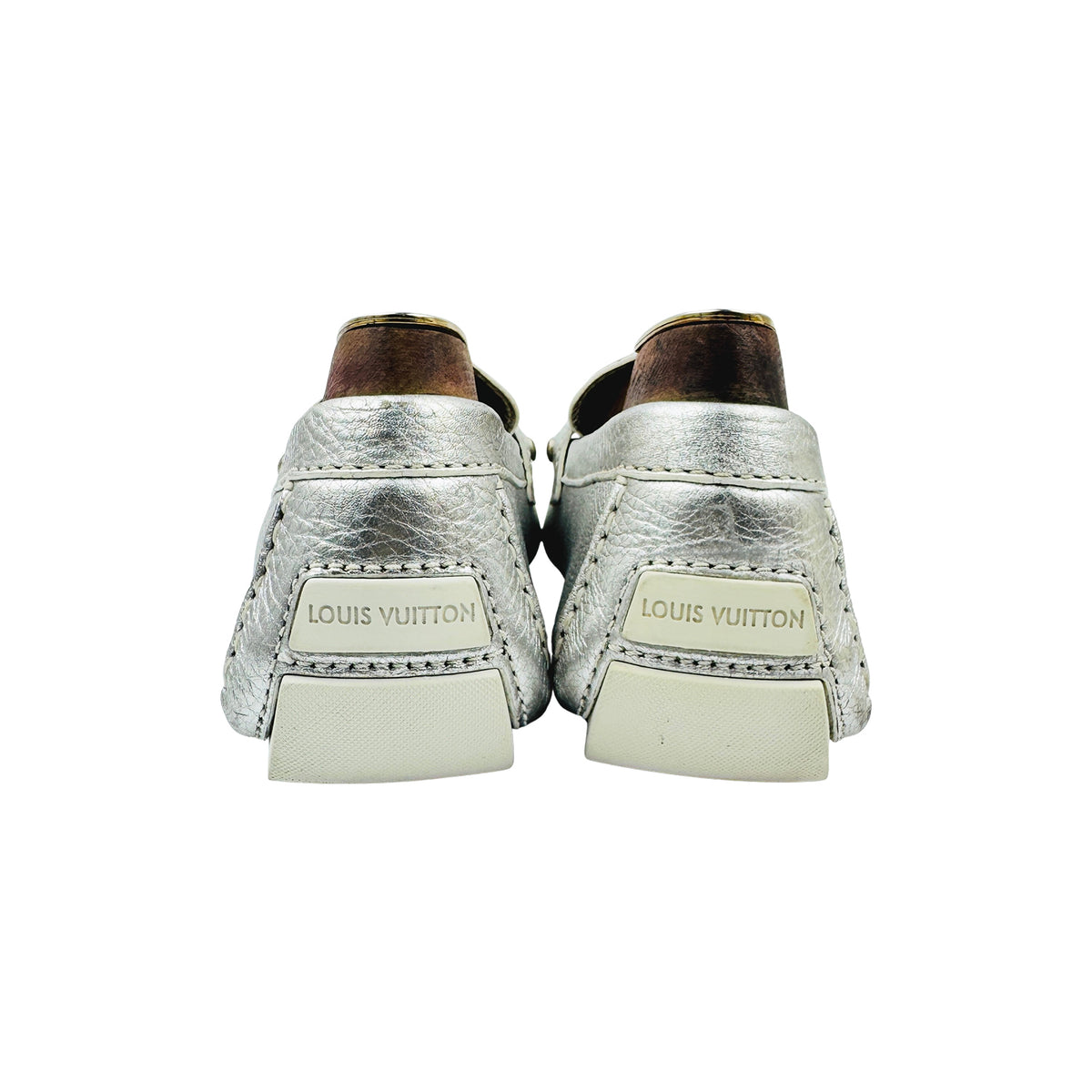 Louis Vuitton Monte Carlo Metallic Silver Leather Loafers (Size 43/43.5)