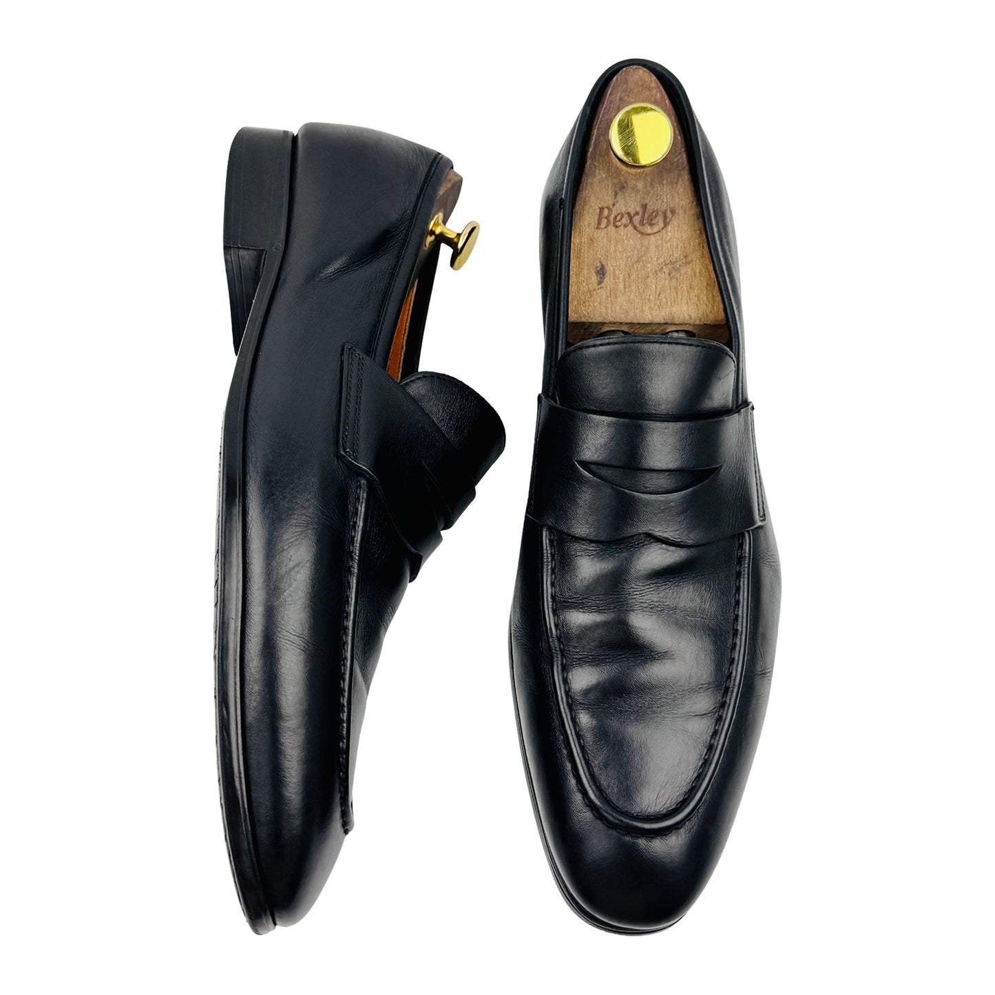 Santoni Men's Black Leather Penny Loafers (Size 43.5)