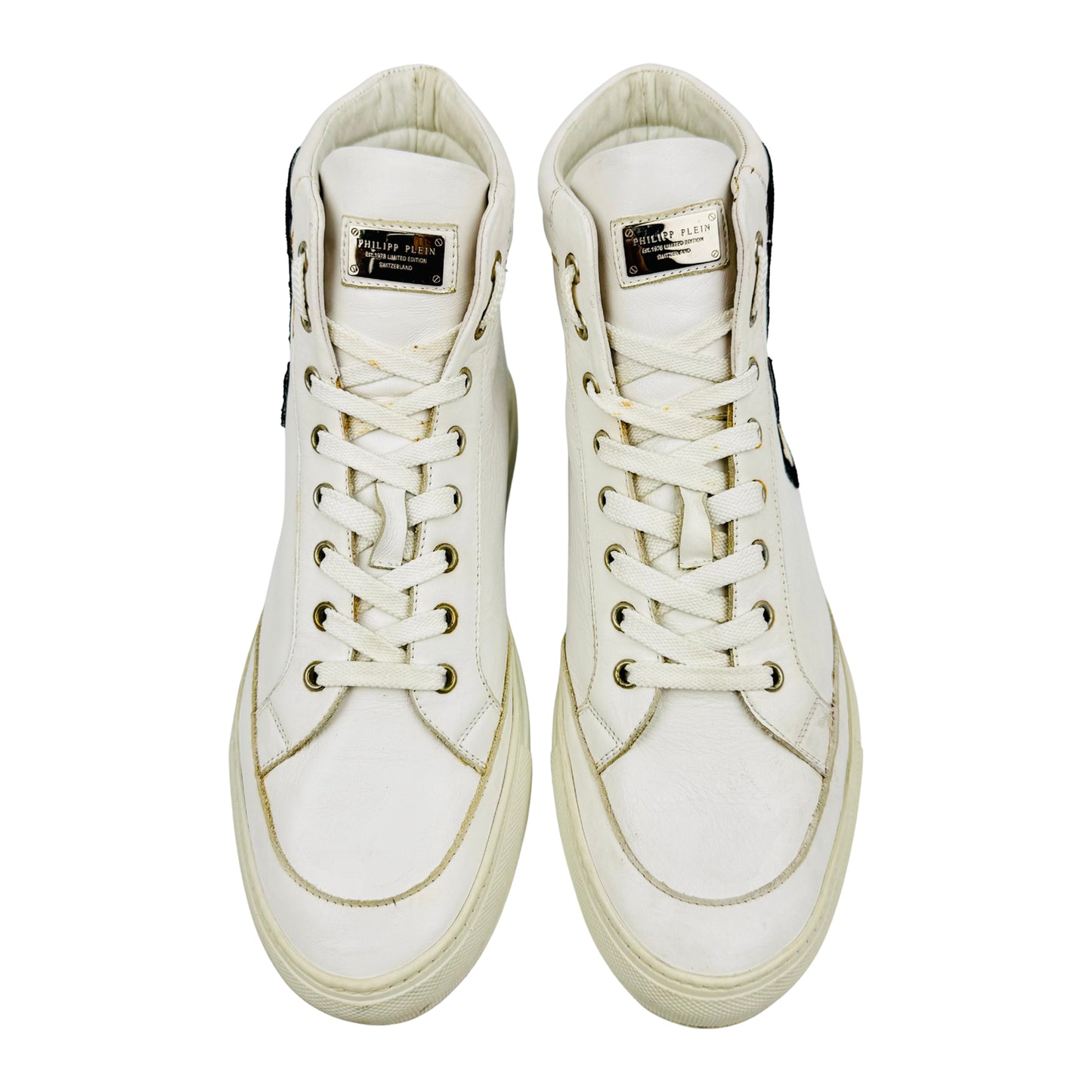 Philipp Plein High-Top Black Skull White Sneakers (Size 41)