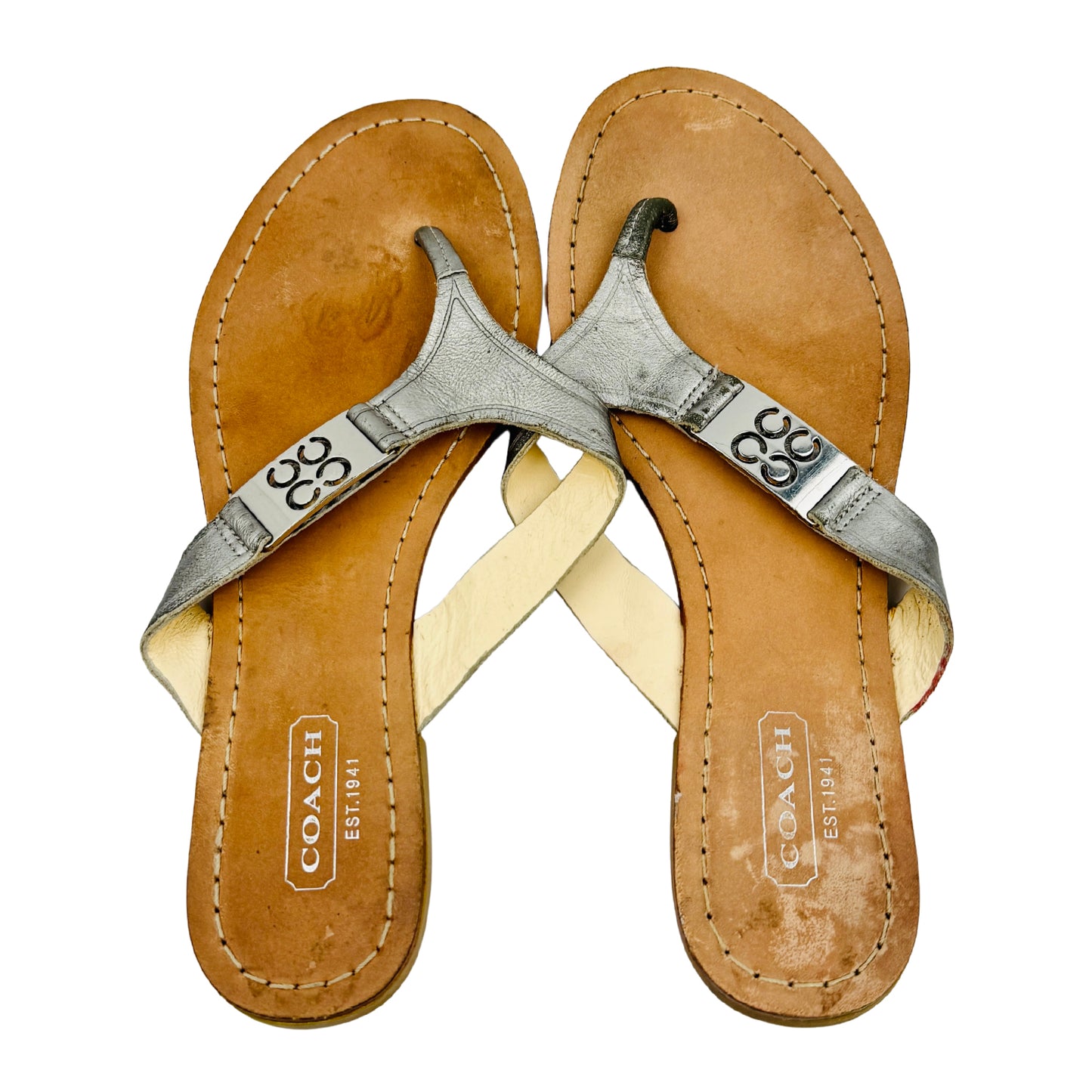Coach Women's 'Metallic Silver Tan' Flip Flops (Size 36)