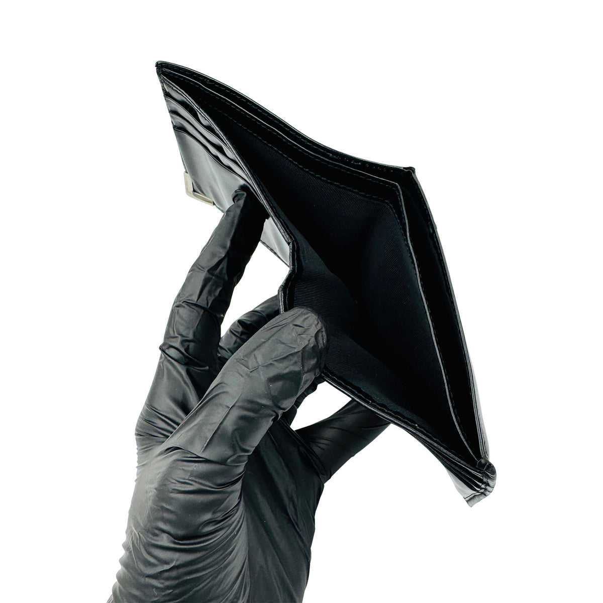 Bally Black Leather Bi-Fold Metal B Corner Wallet
