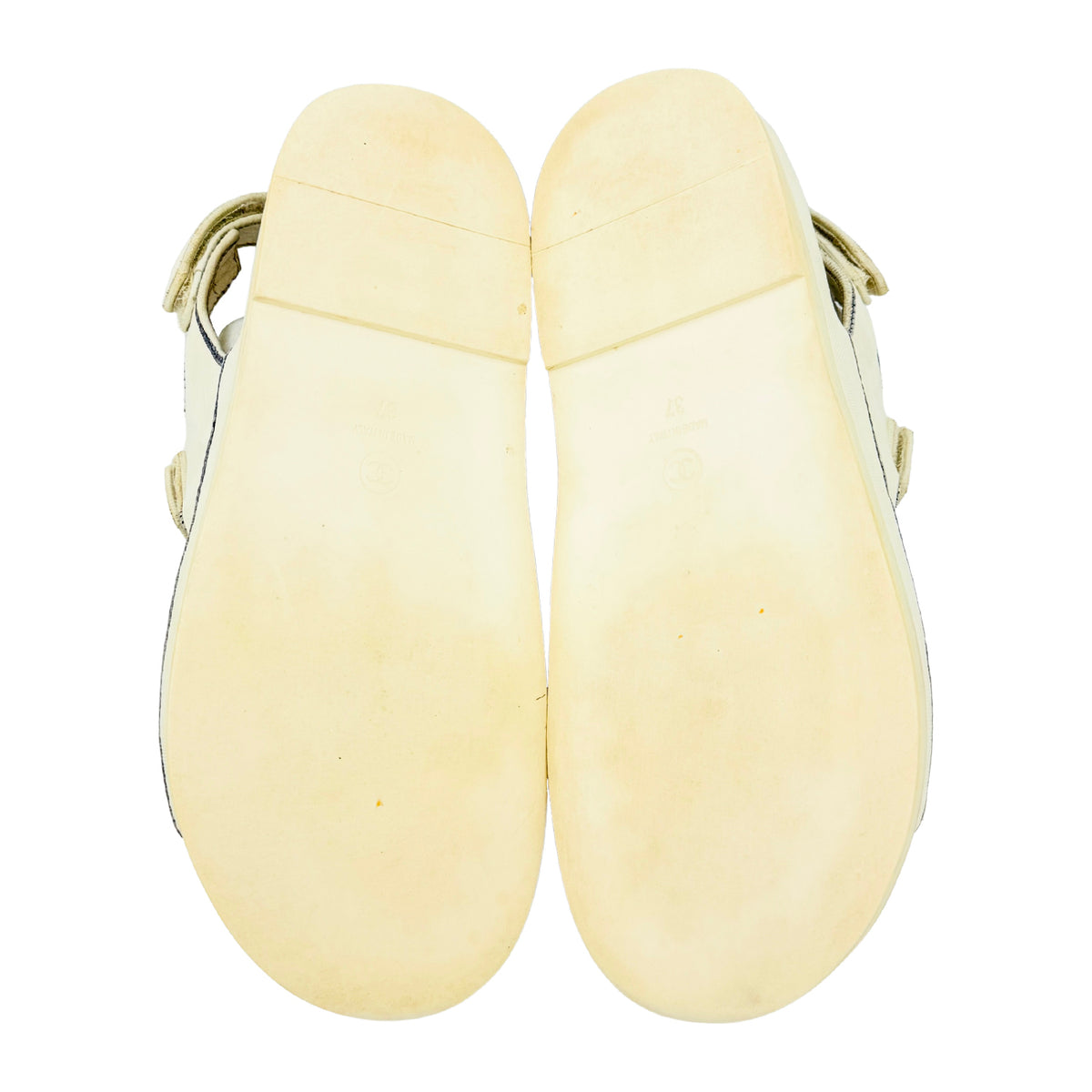 Chanel White Black Velcro Dad Sandals (Size 37) - G35927-X56386-K3897