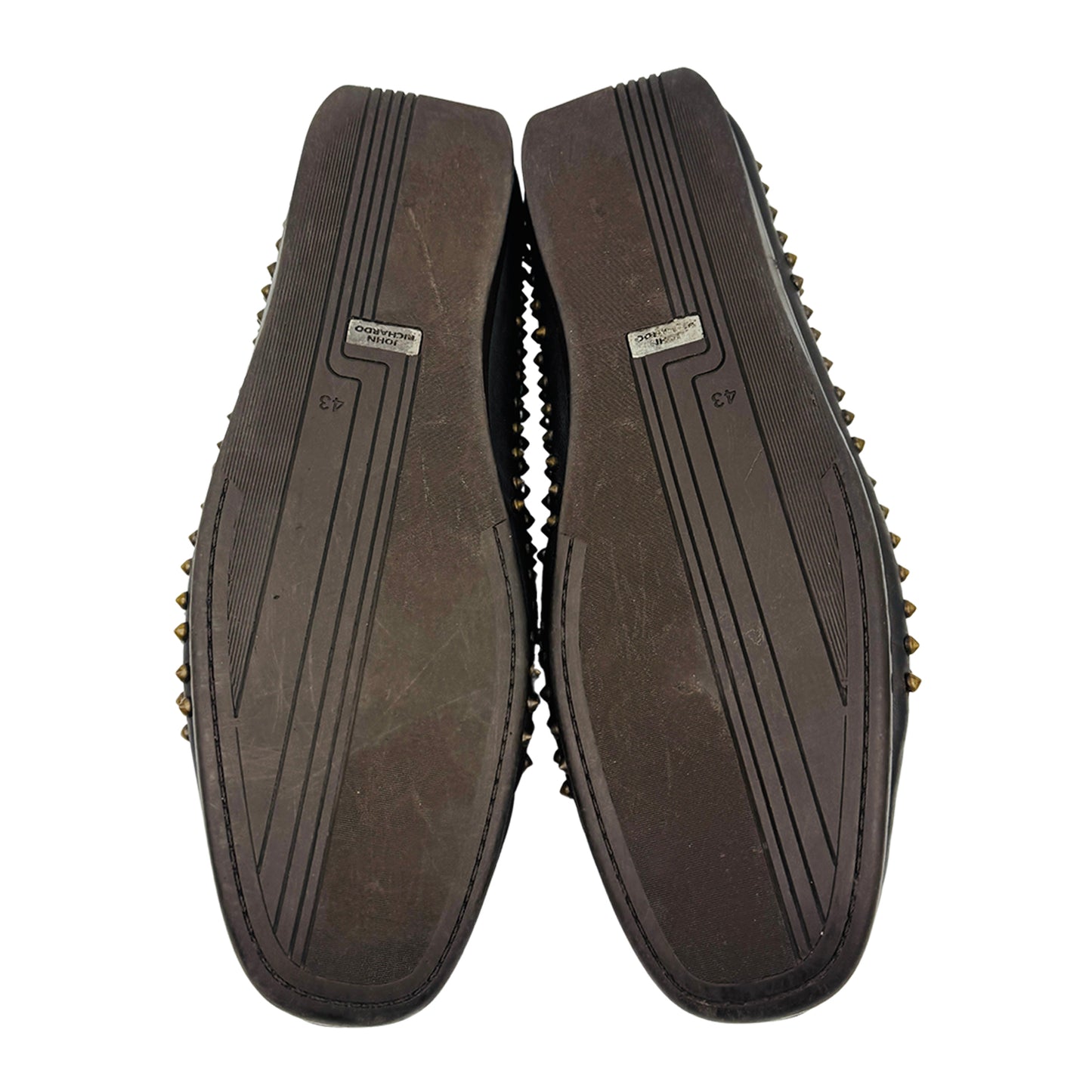 John Ricardo Brown Leather Studded Loafers (Size 43)